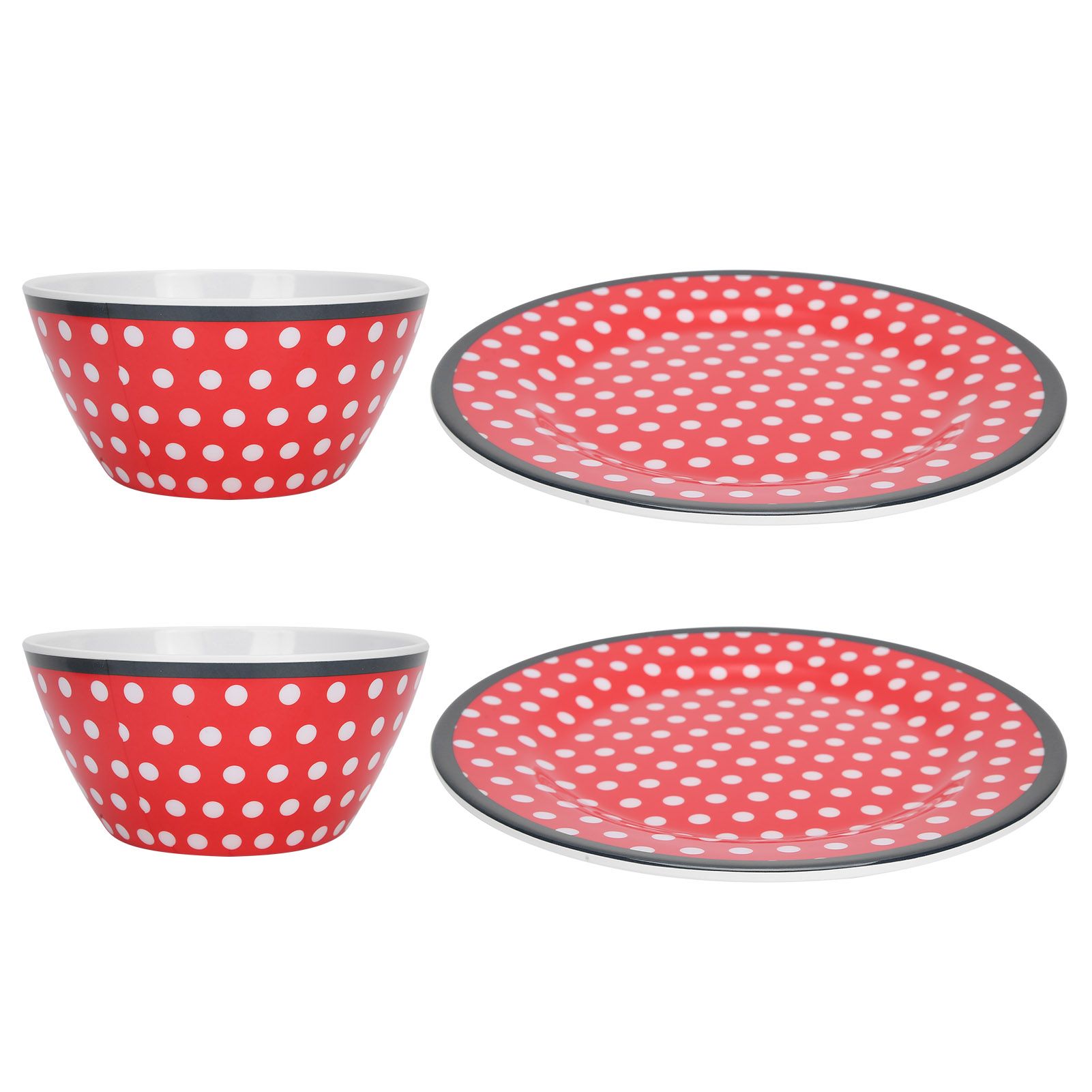 4Pcs Salad Dish Set Red Dots Imitation Porcelain Plate Fruit Food Cake Dish view 3