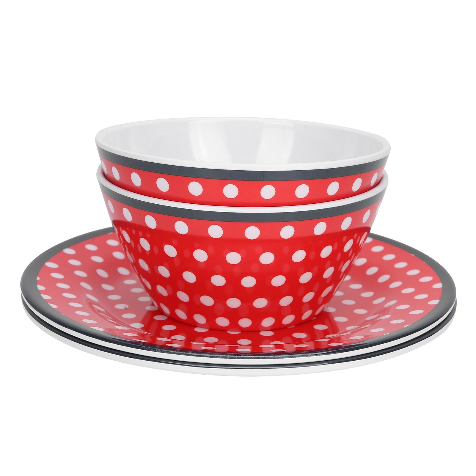 4Pcs Salad Dish Set Red Dots Imitation Porcelain Plate Fruit Food Cake Dish view 4