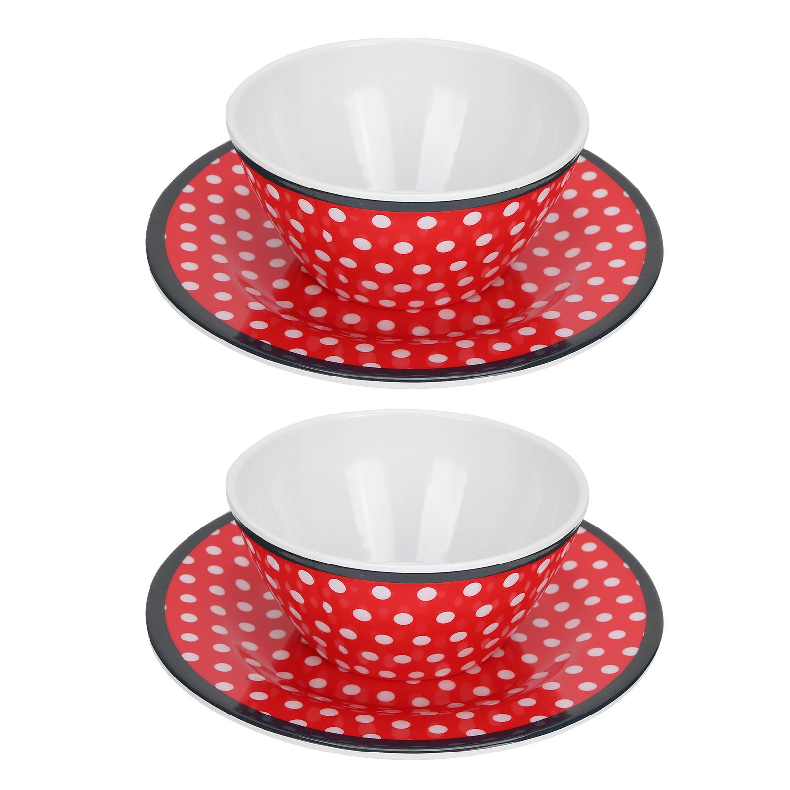 4Pcs Salad Dish Set Red Dots Imitation Porcelain Plate Fruit Food Cake Dish view 5