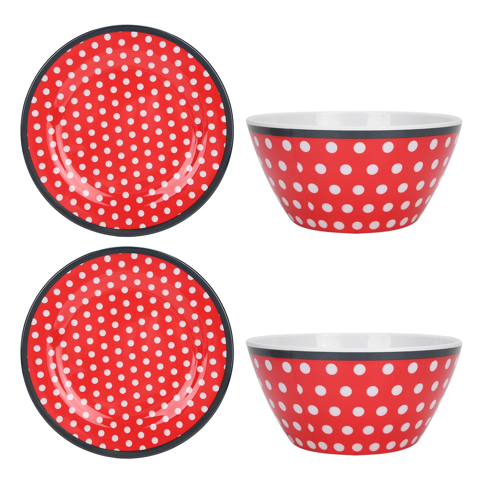 4Pcs Salad Dish Set Red Dots Imitation Porcelain Plate Fruit Food Cake Dish view 6