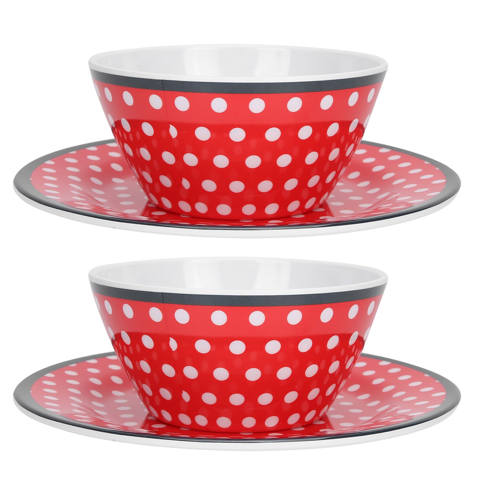 4Pcs Salad Dish Set Red Dots Imitation Porcelain Plate Fruit Food Cake Dish view 7