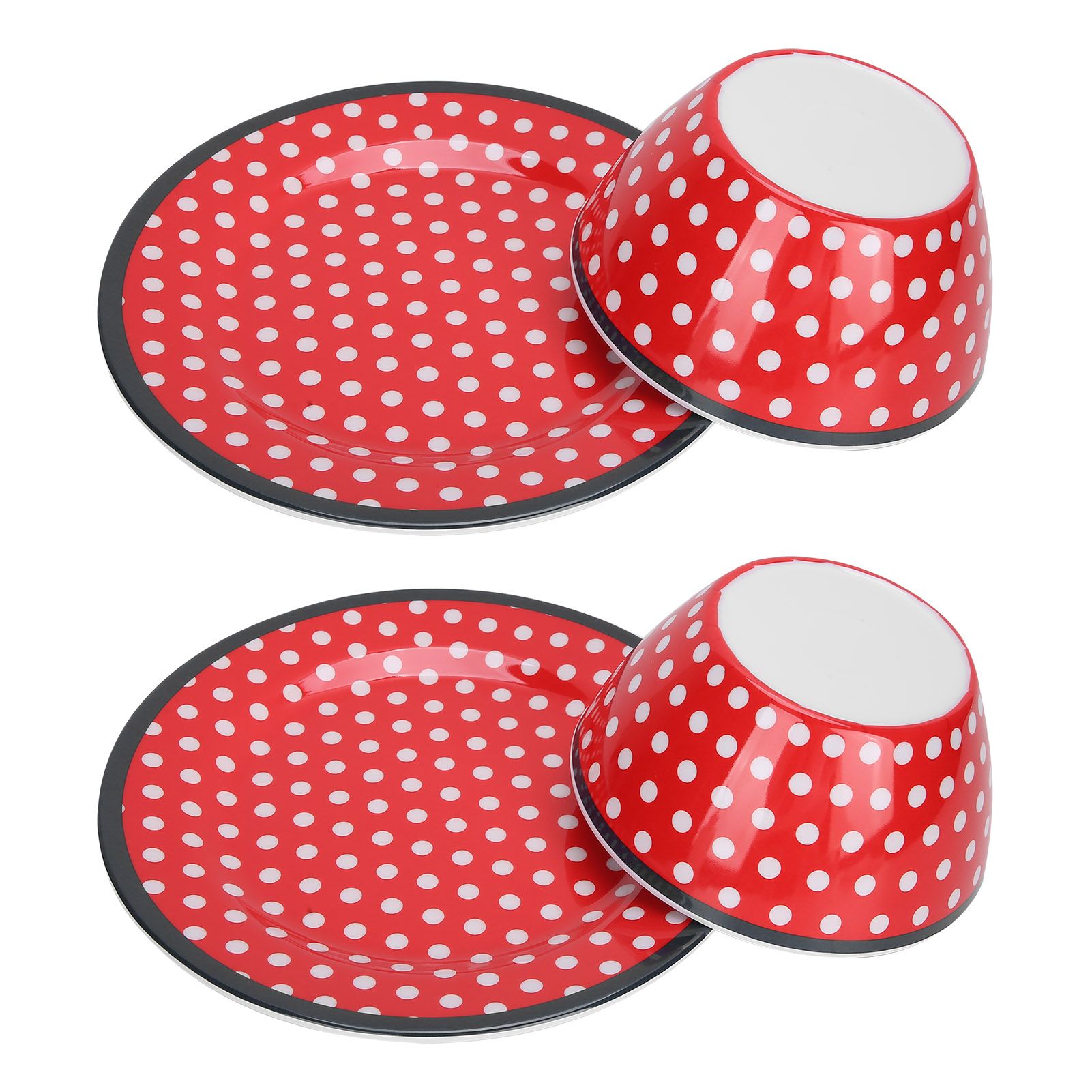 4Pcs Salad Dish Set Red Dots Imitation Porcelain Plate Fruit Food Cake Dish view 8