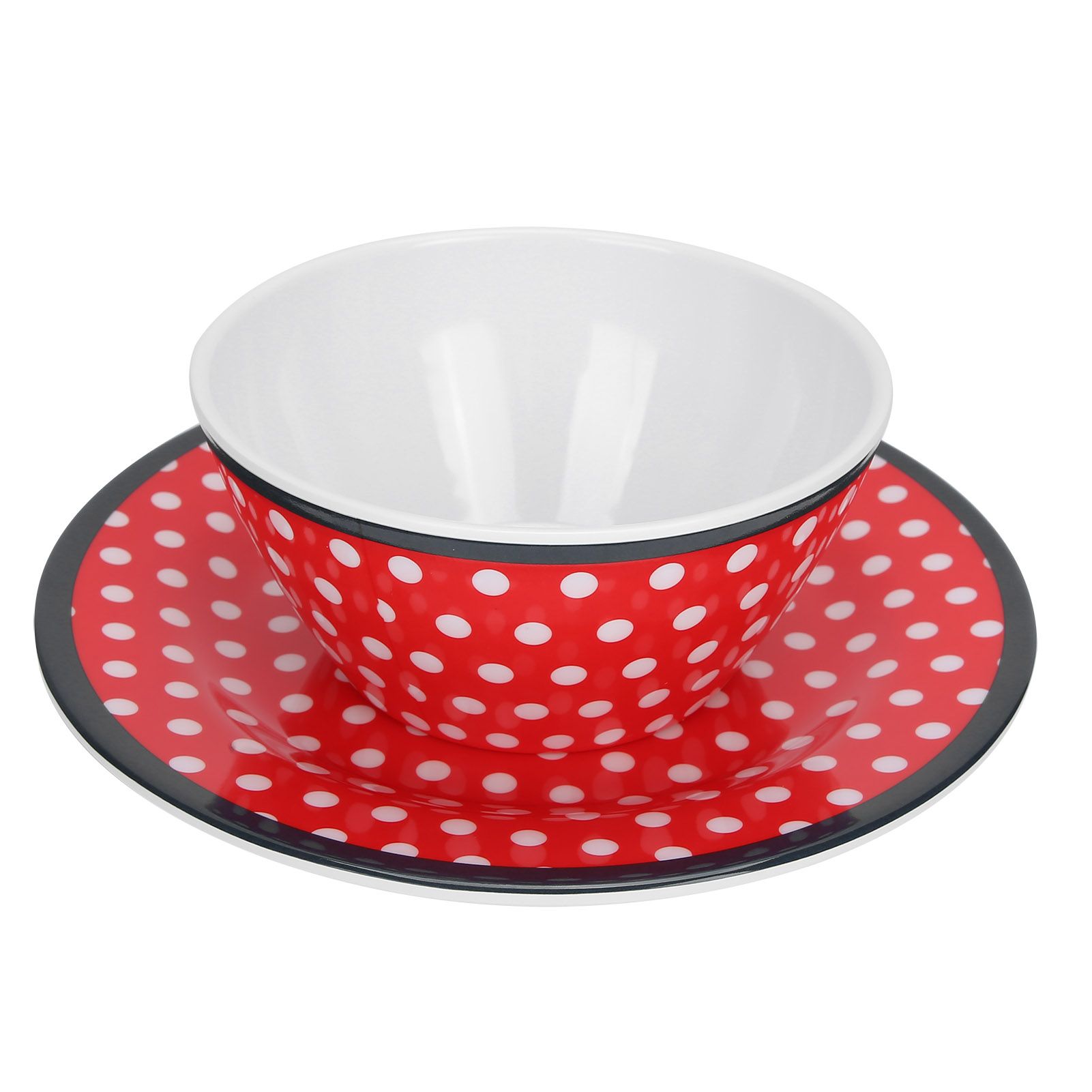 4Pcs Salad Dish Set Red Dots Imitation Porcelain Plate Fruit Food Cake Dish view 14