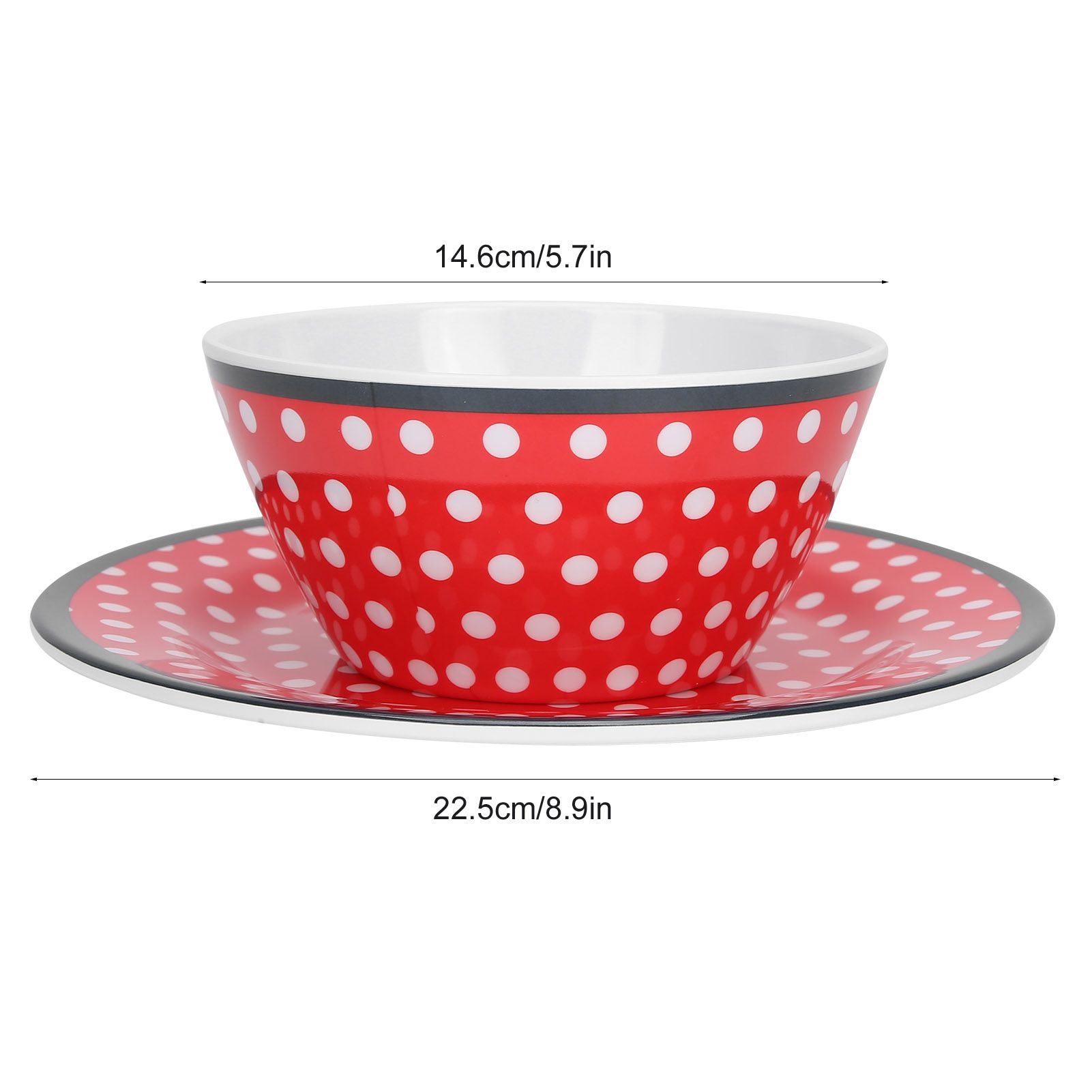 4Pcs Salad Dish Set Red Dots Imitation Porcelain Plate Fruit Food Cake Dish view 15