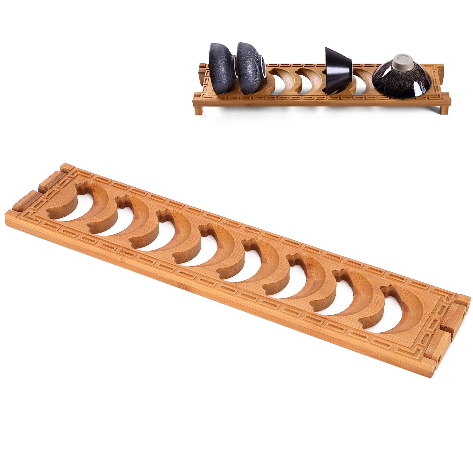 Bamboo Teacup Holder Shelf Tea Cup Draining Rack Organizer Tea Ceremony view 9