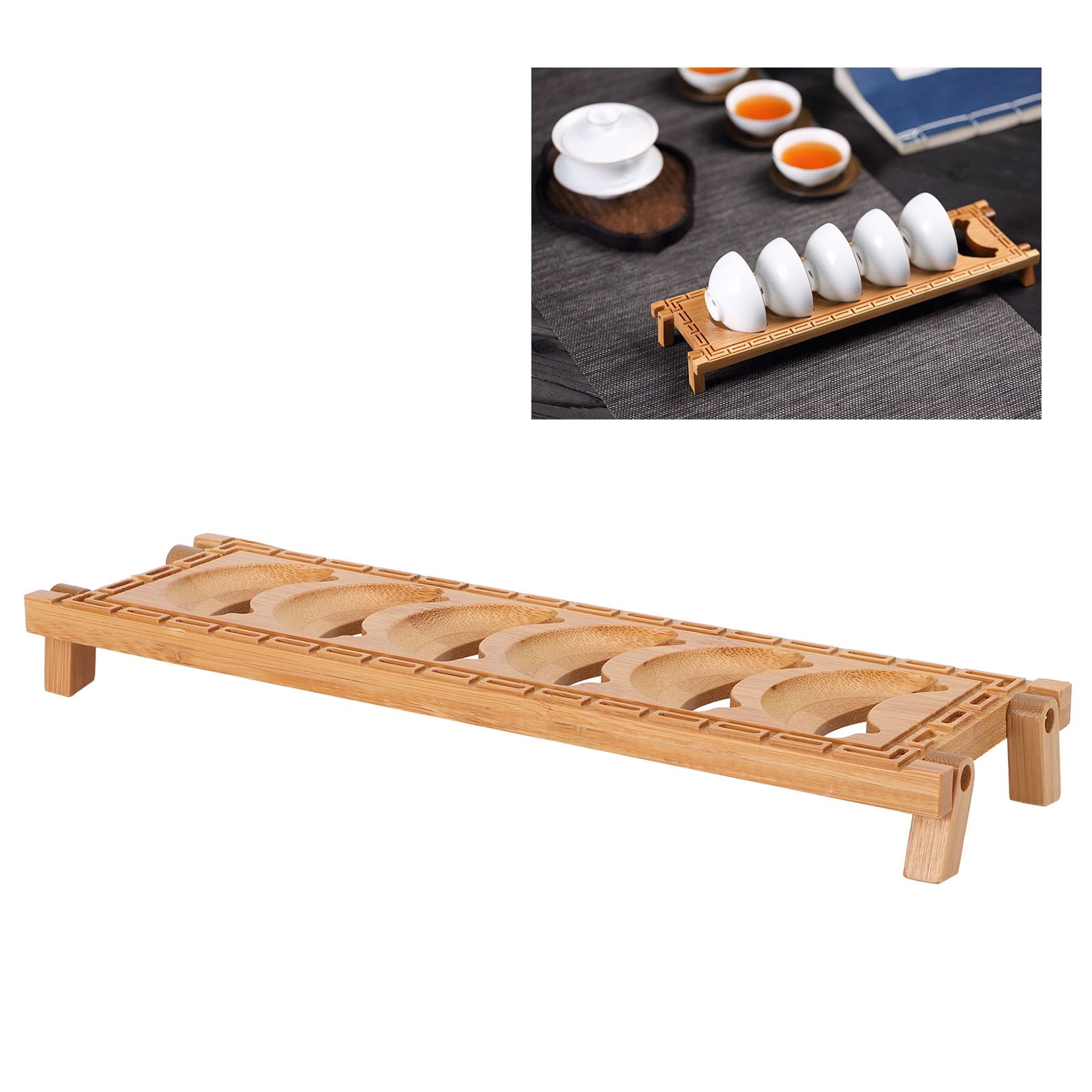 Bamboo Teacup Holder Shelf Tea Cup Draining Rack Organizer Tea Ceremony view 10