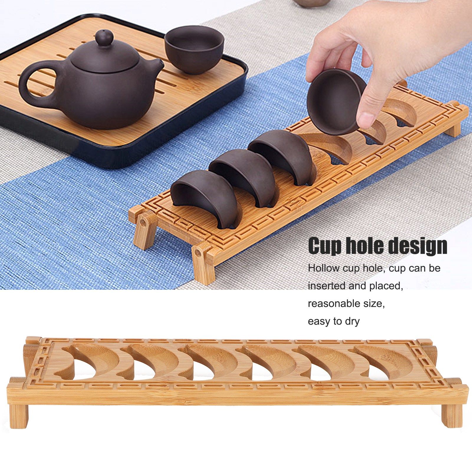 Bamboo Teacup Holder Shelf Tea Cup Draining Rack Organizer Tea Ceremony view 15