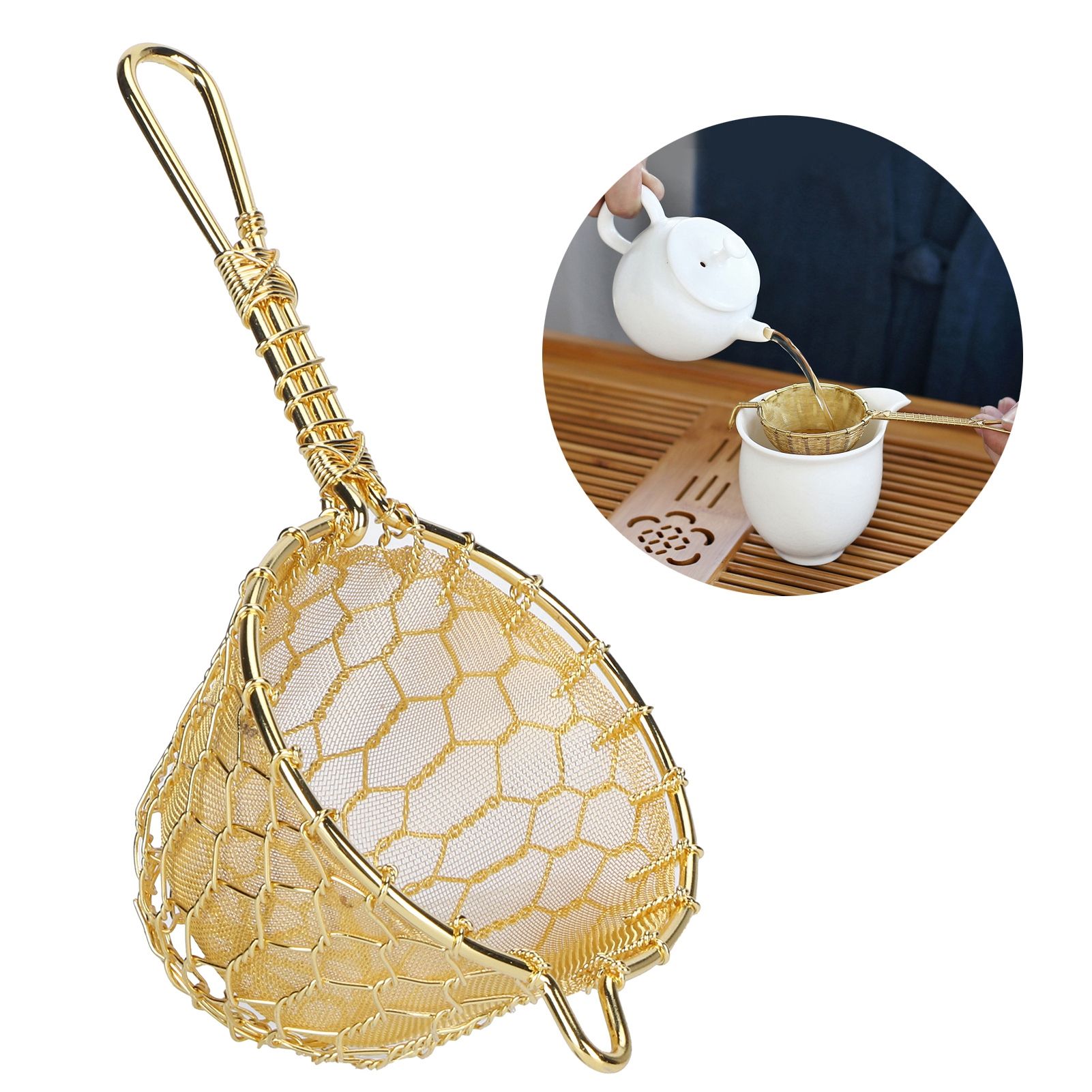 Copper Tea Infuser Strainer Reusable Loose Leaf Teapot Filter with Long Handle view 9