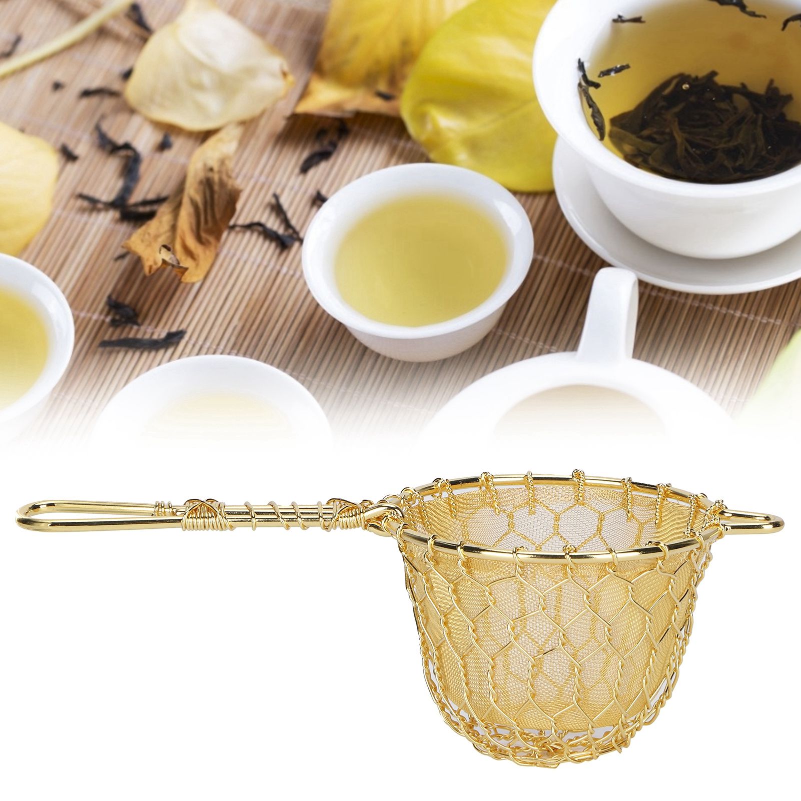 Copper Tea Infuser Strainer Reusable Loose Leaf Teapot Filter with Long Handle view 10