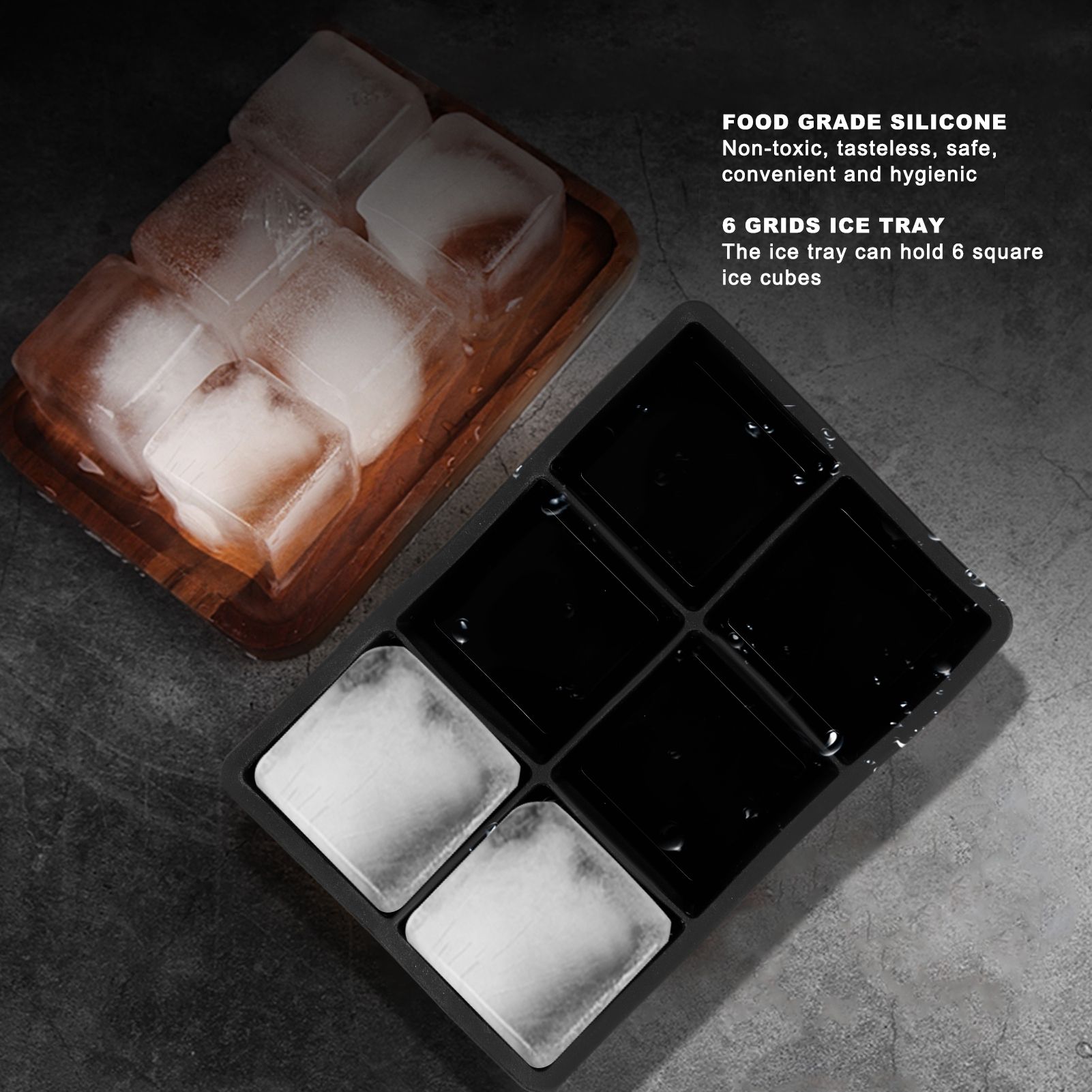 6-Grid Large Ice Cubes Maker Square Ice Cubes Tray Silicone Ice Mold Party Bar view 15