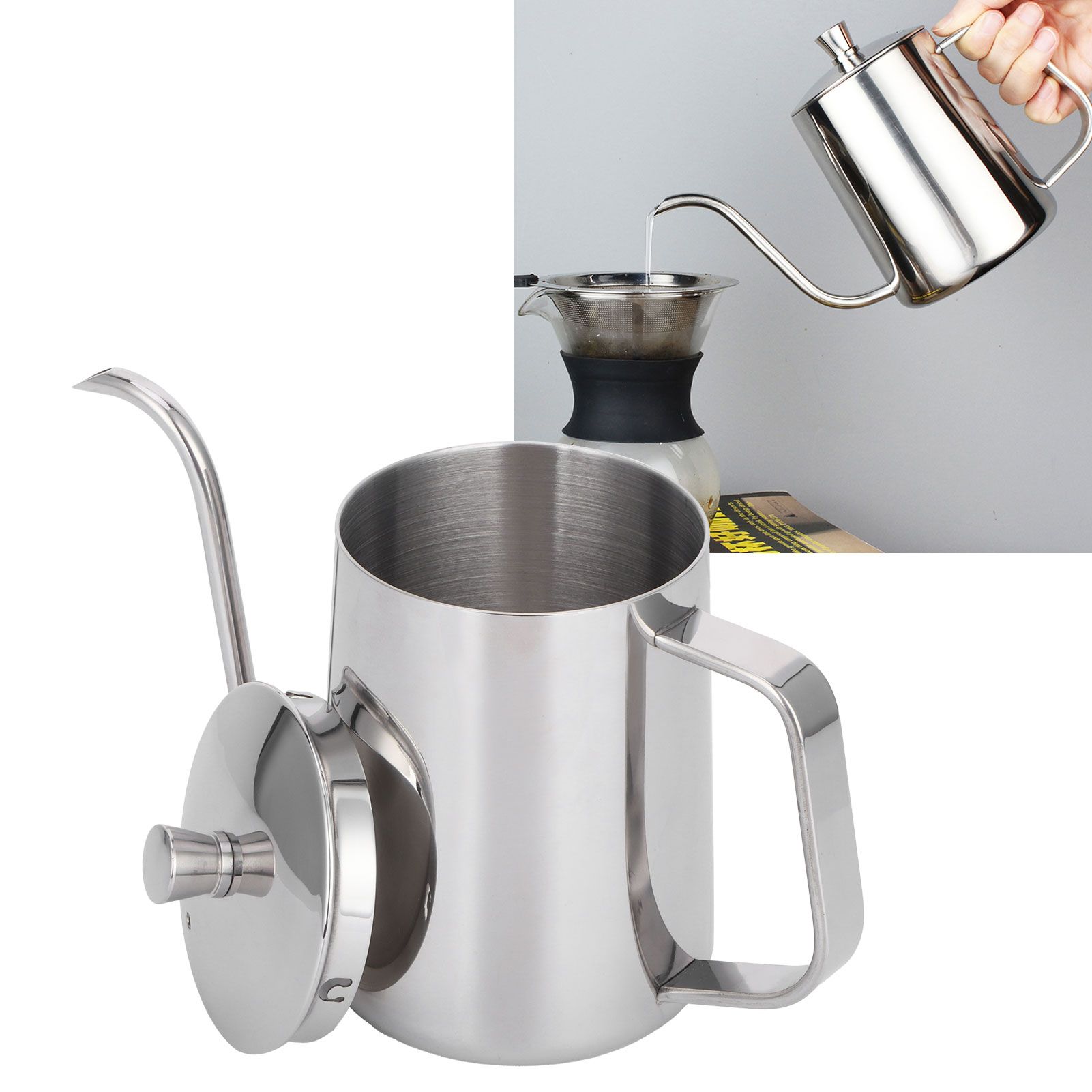 600ml Coffee Drip Kettle 304 Stainless Steel Slender Spout Thicken Coffee Pot view 9
