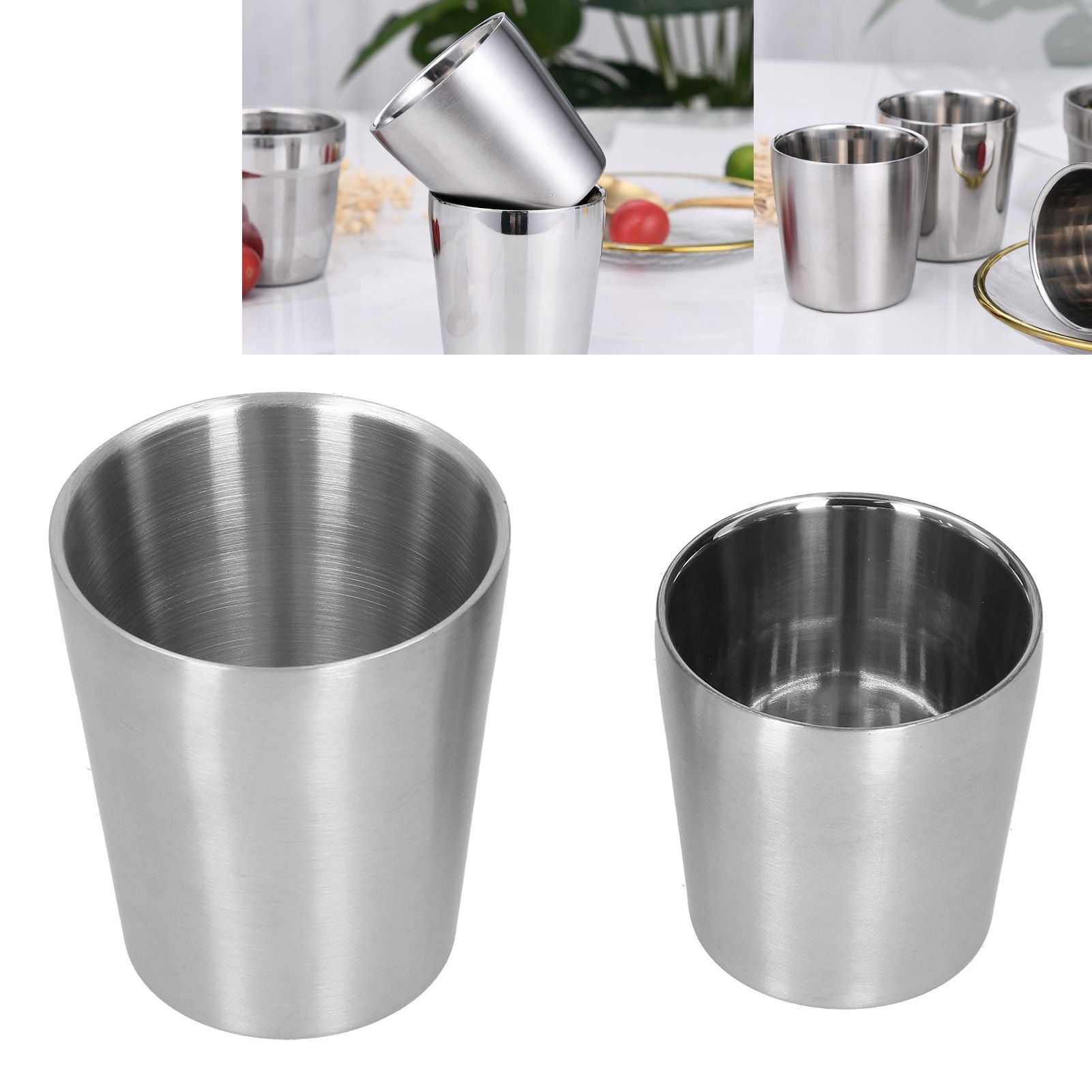 2pcs 304 Stainless Steel Mugs Double Wall Beer Wine Cups Coffee Mug (180ml 300ml) view 10