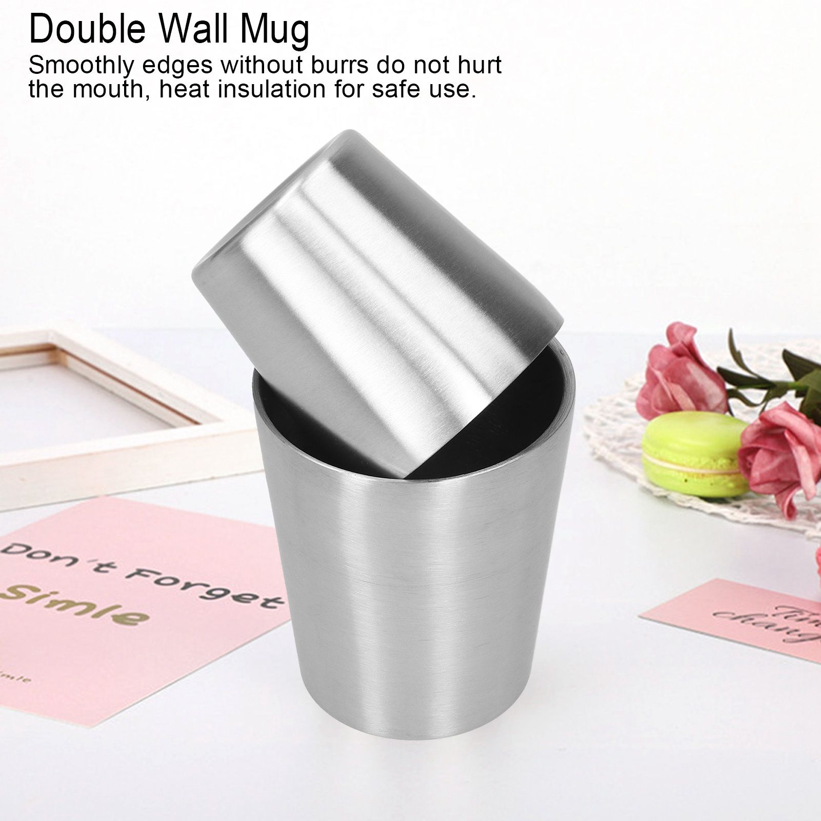 2pcs 304 Stainless Steel Mugs Double Wall Beer Wine Cups Coffee Mug (180ml 300ml) view 14