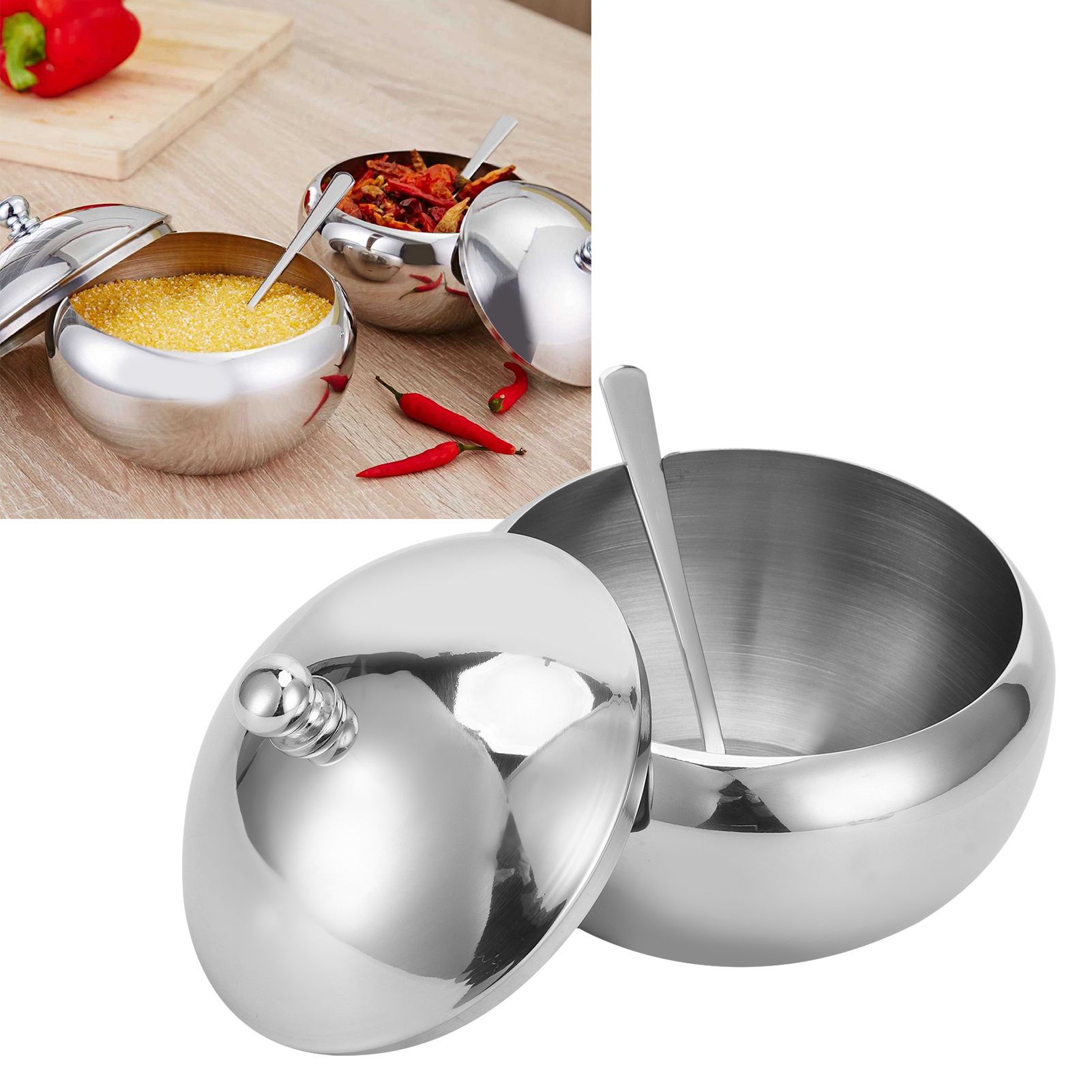 Seasoning Box 304 Stainless Steel Sugar Salt Bowl Container Household Supplies view 9