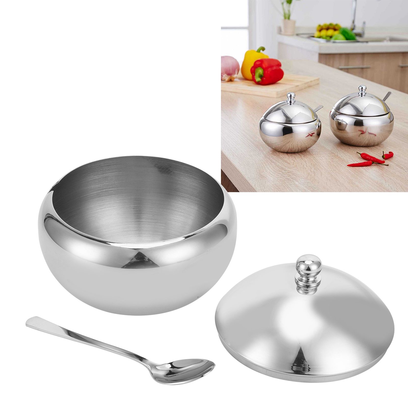 Seasoning Box 304 Stainless Steel Sugar Salt Bowl Container Household Supplies view 10