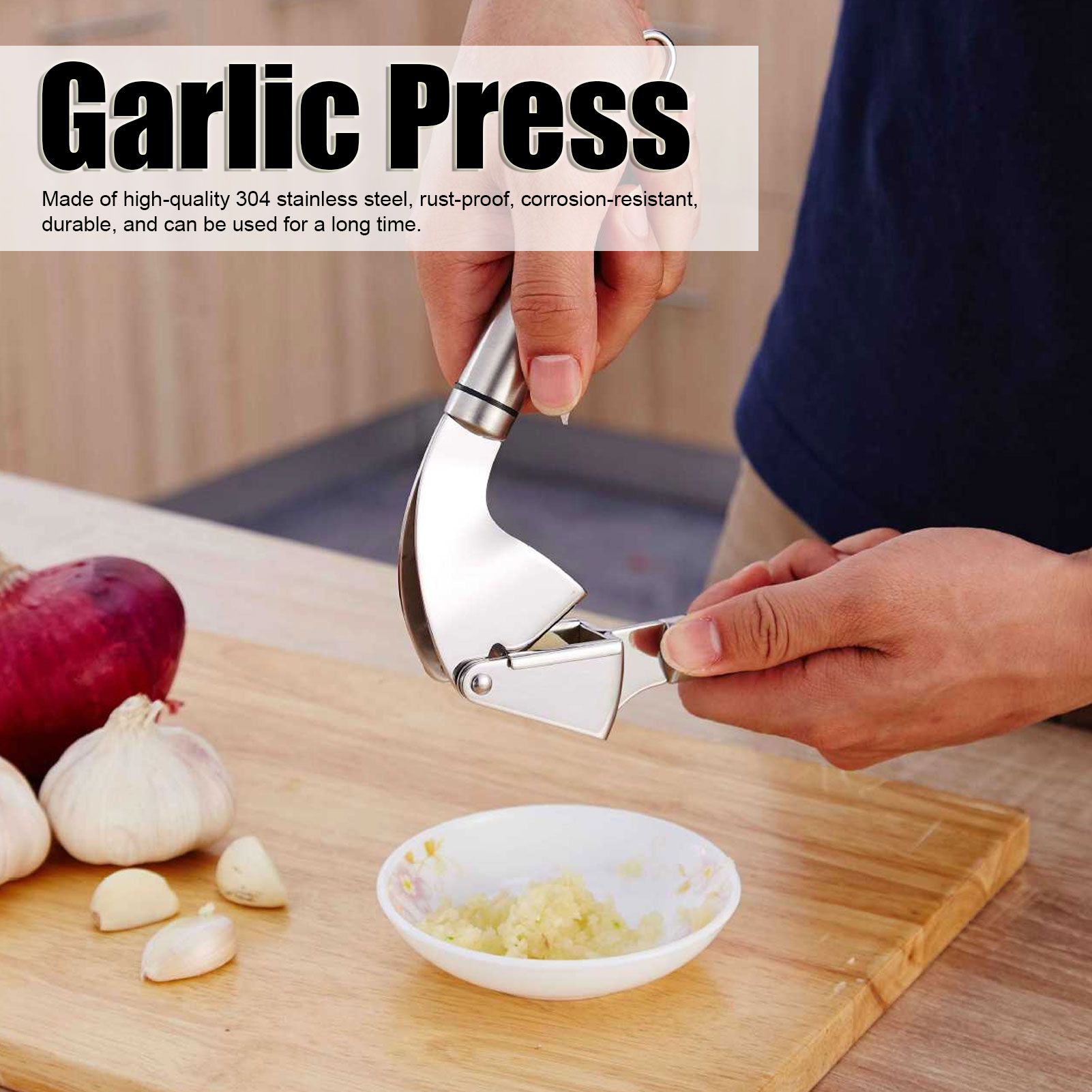 Manual Garlic Press Mincer 304 Stainless Steel Garlic Chopper Squeezer Kitchen view 15
