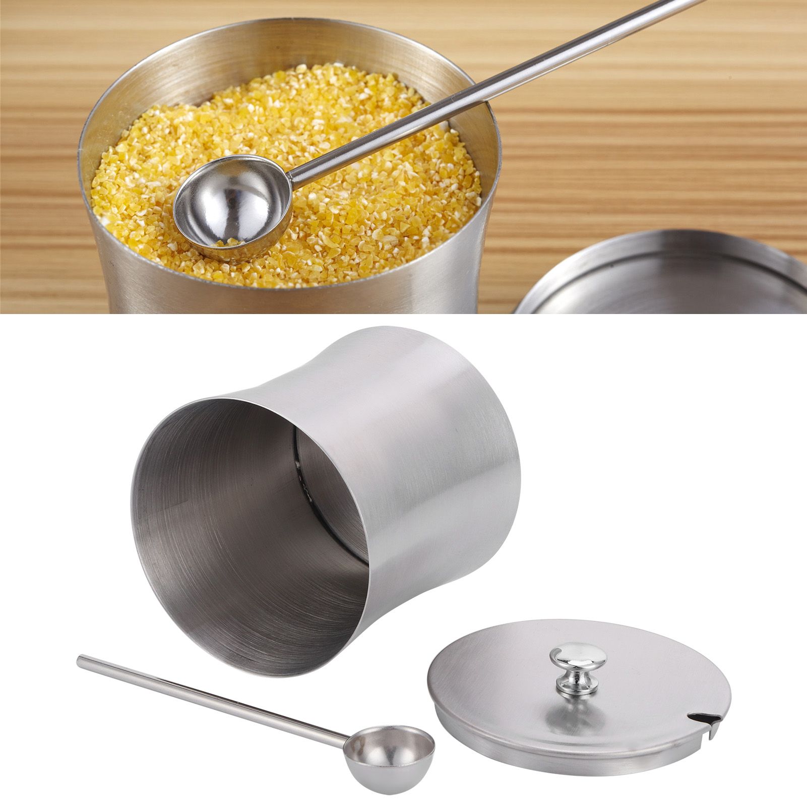 Stainless Steel Seasoning Pot Can Spice Condiment Bottle Pot Jar with Cover Spoon view 9
