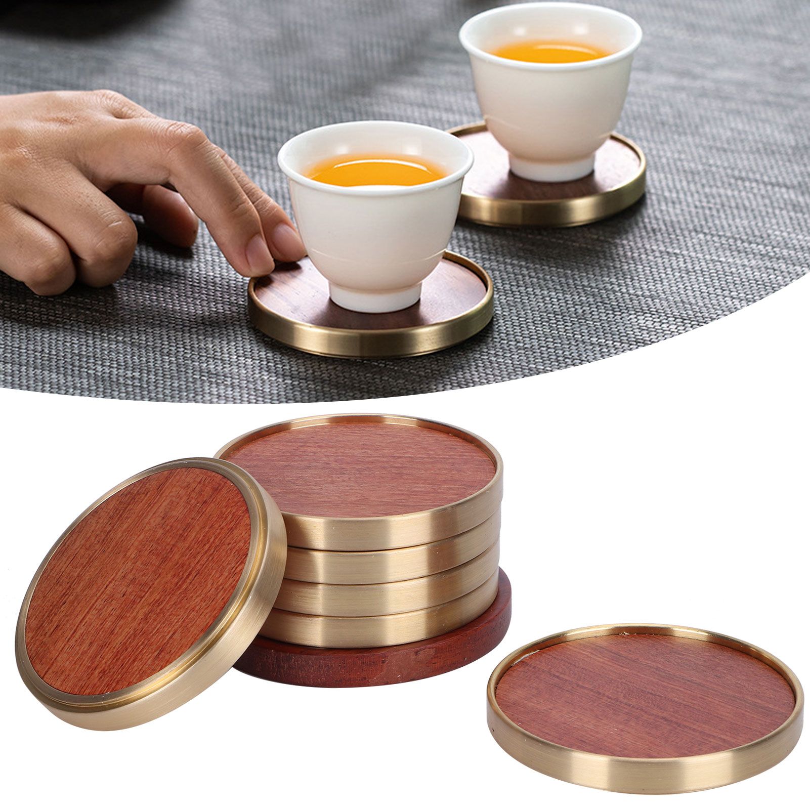 Wooden Tea Cup Mat Insulation Desktop Cup Pad Set with Base Tray Tea Ceremony view 9