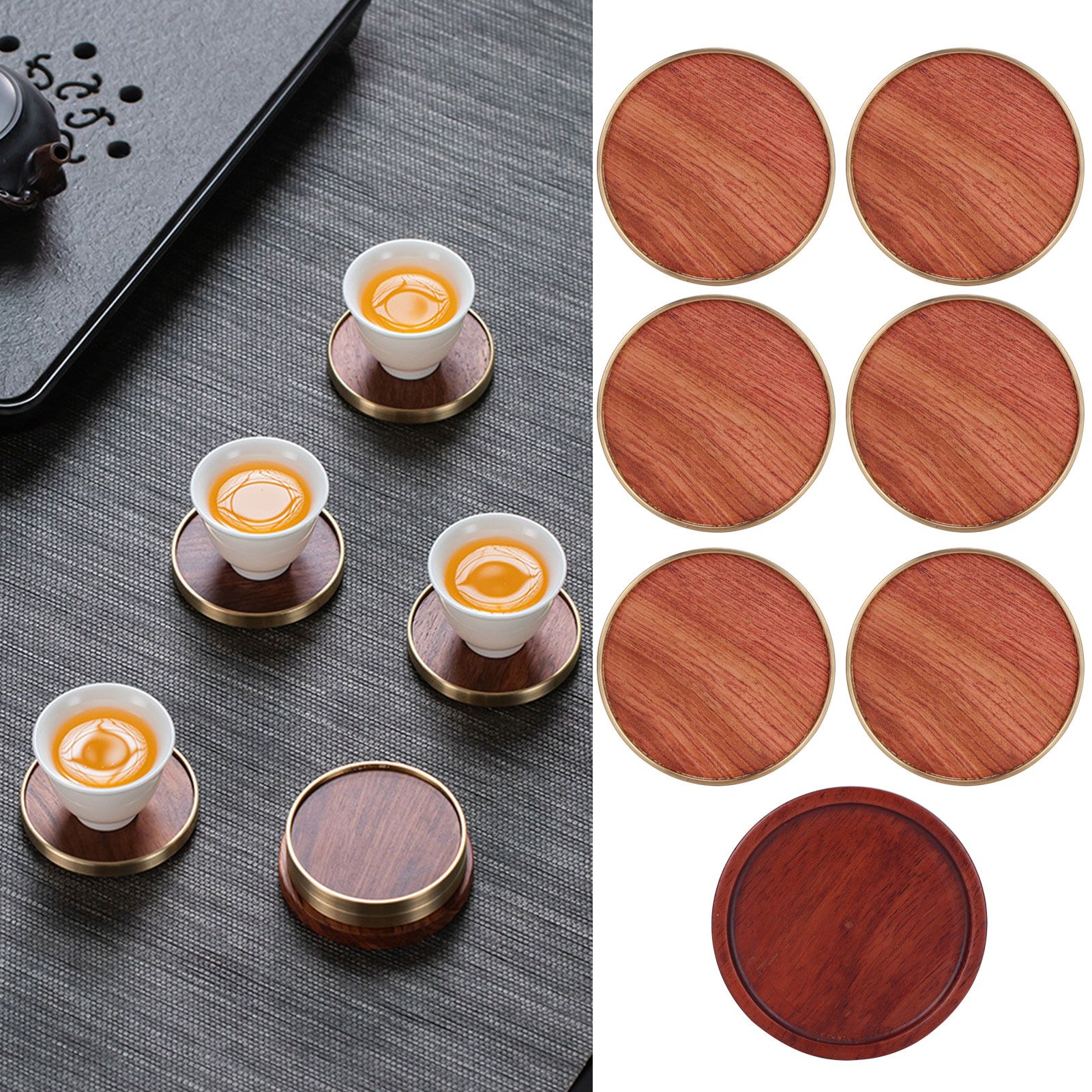Wooden Tea Cup Mat Insulation Desktop Cup Pad Set with Base Tray Tea Ceremony view 10