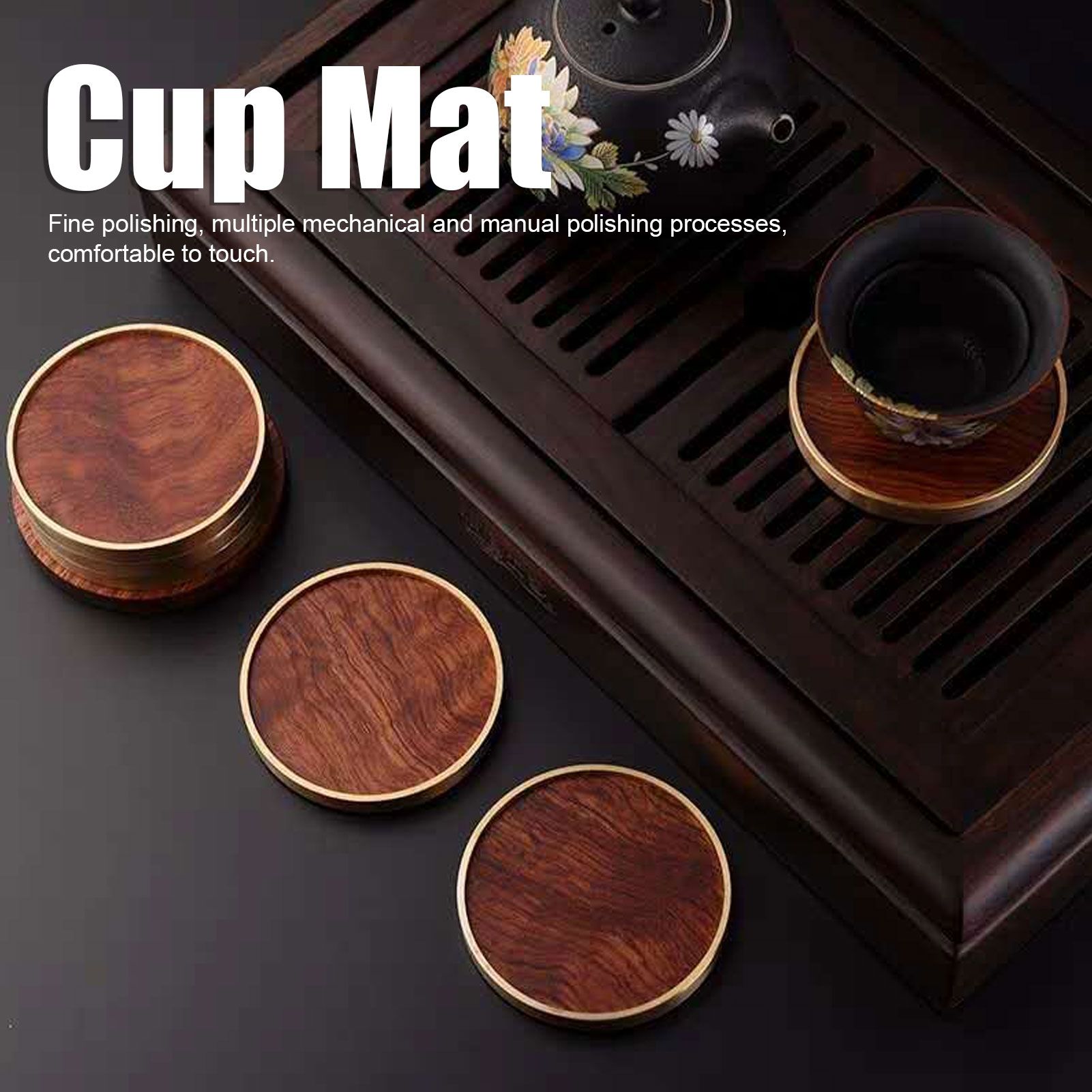 Wooden Tea Cup Mat Insulation Desktop Cup Pad Set with Base Tray Tea Ceremony view 15