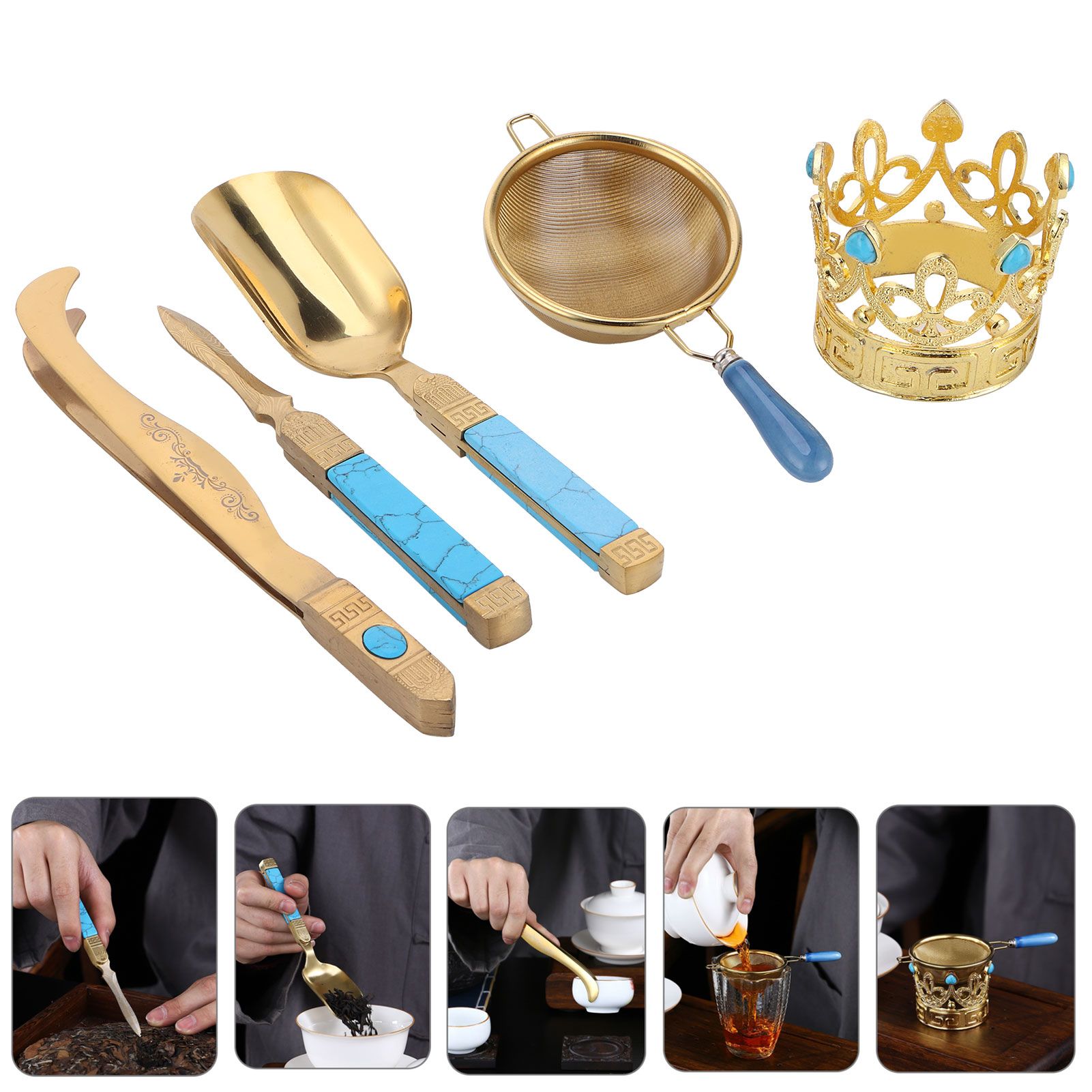 Tea Ceremony Set 304 Stainless Steel Tea Spoon Needle Clip Filter Kit Kung Fu view 9