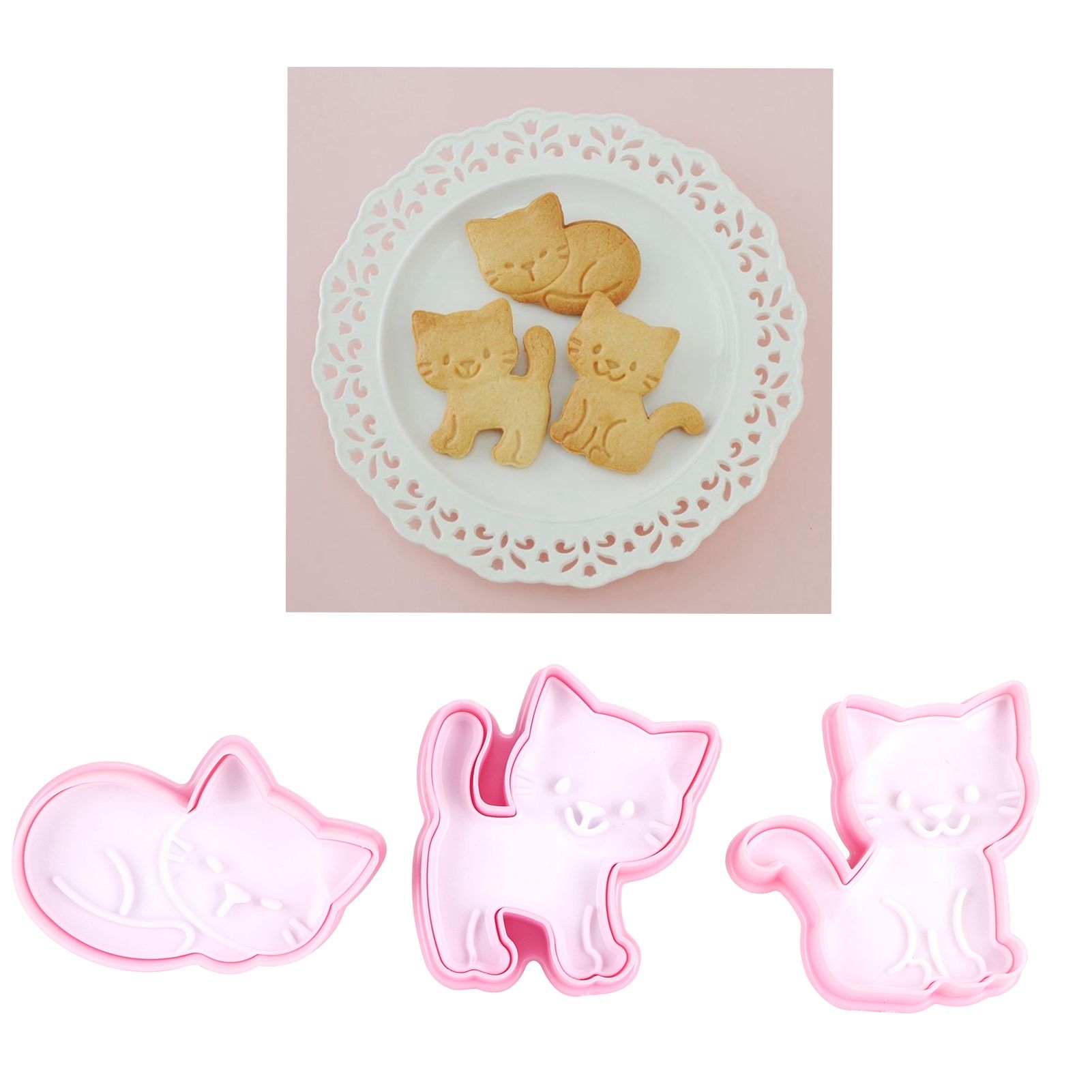 3pcs Cartoon Cat Shaped Cookies Molds DIY Baking Biscuit Mold Set Baking Accessory view 9