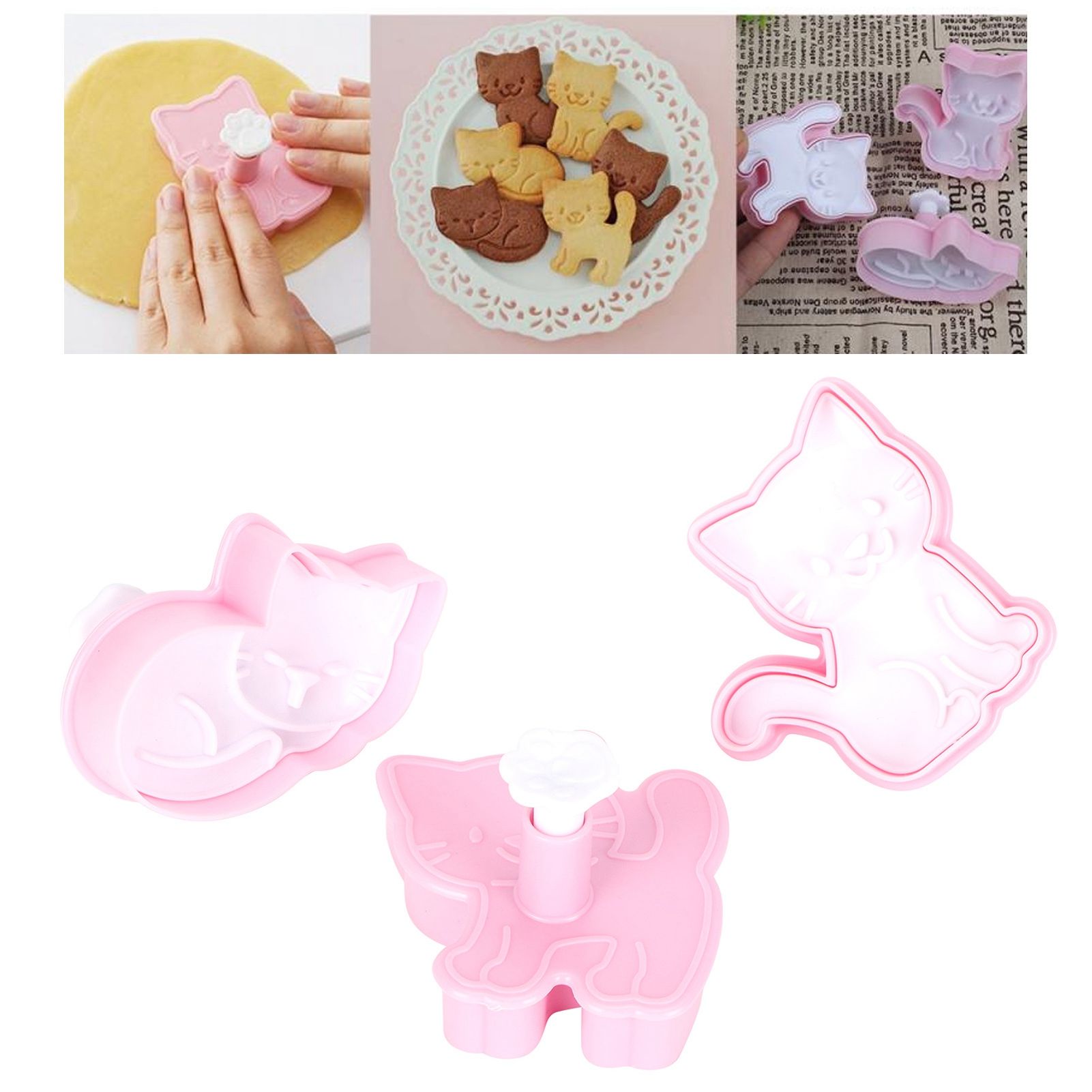 3pcs Cartoon Cat Shaped Cookies Molds DIY Baking Biscuit Mold Set Baking Accessory view 10