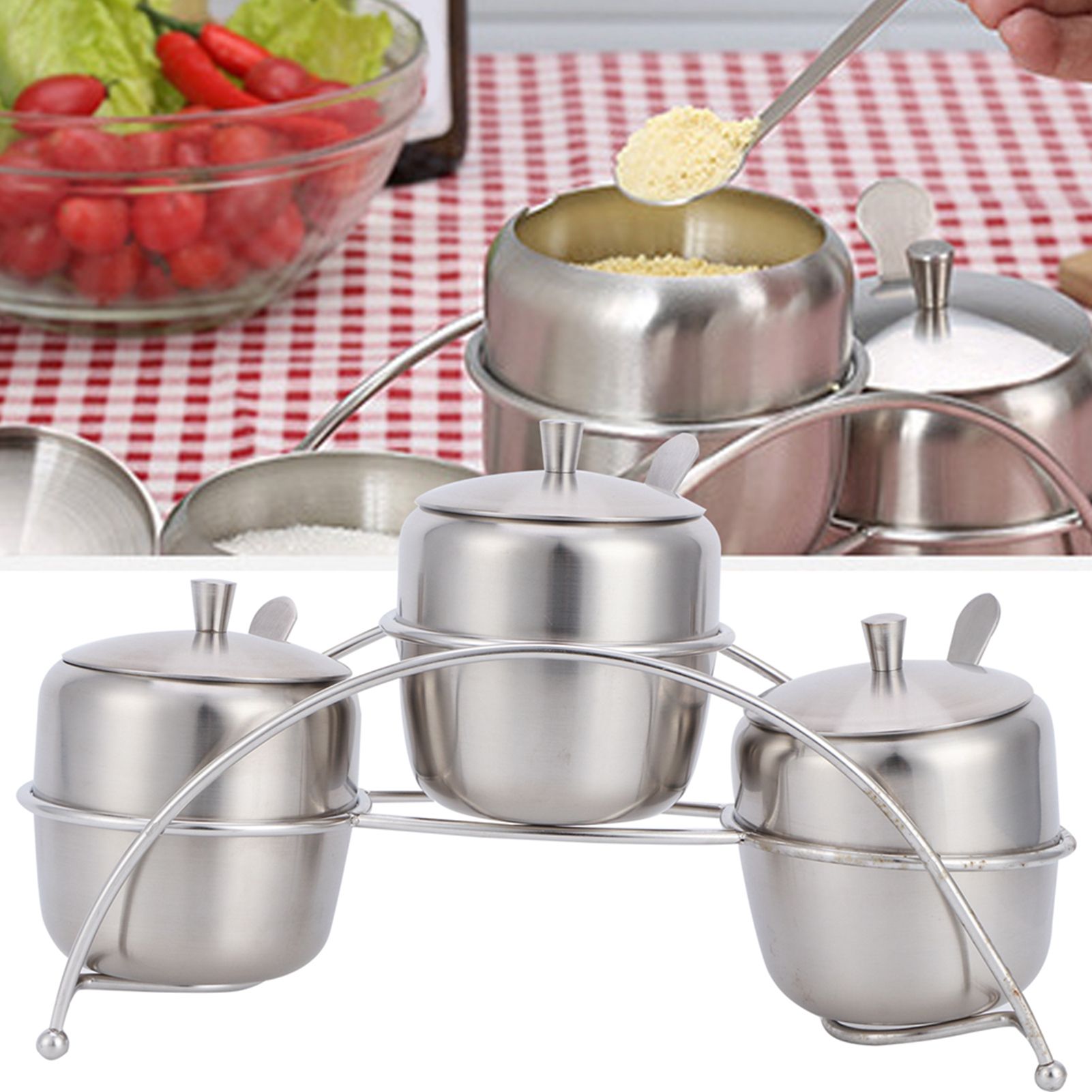 304 Stainless Steel Condiment Pot Spice Container Salt Sugar Box Storage Spice view 9