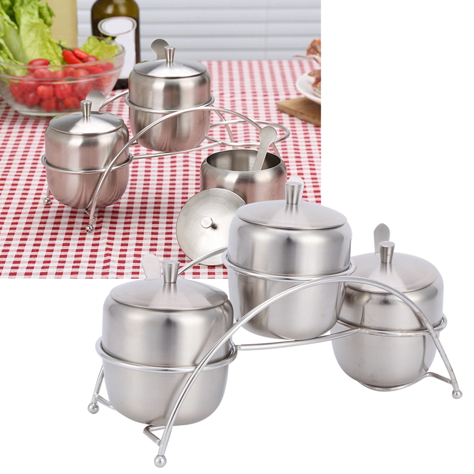 304 Stainless Steel Condiment Pot Spice Container Salt Sugar Box Storage Spice view 10