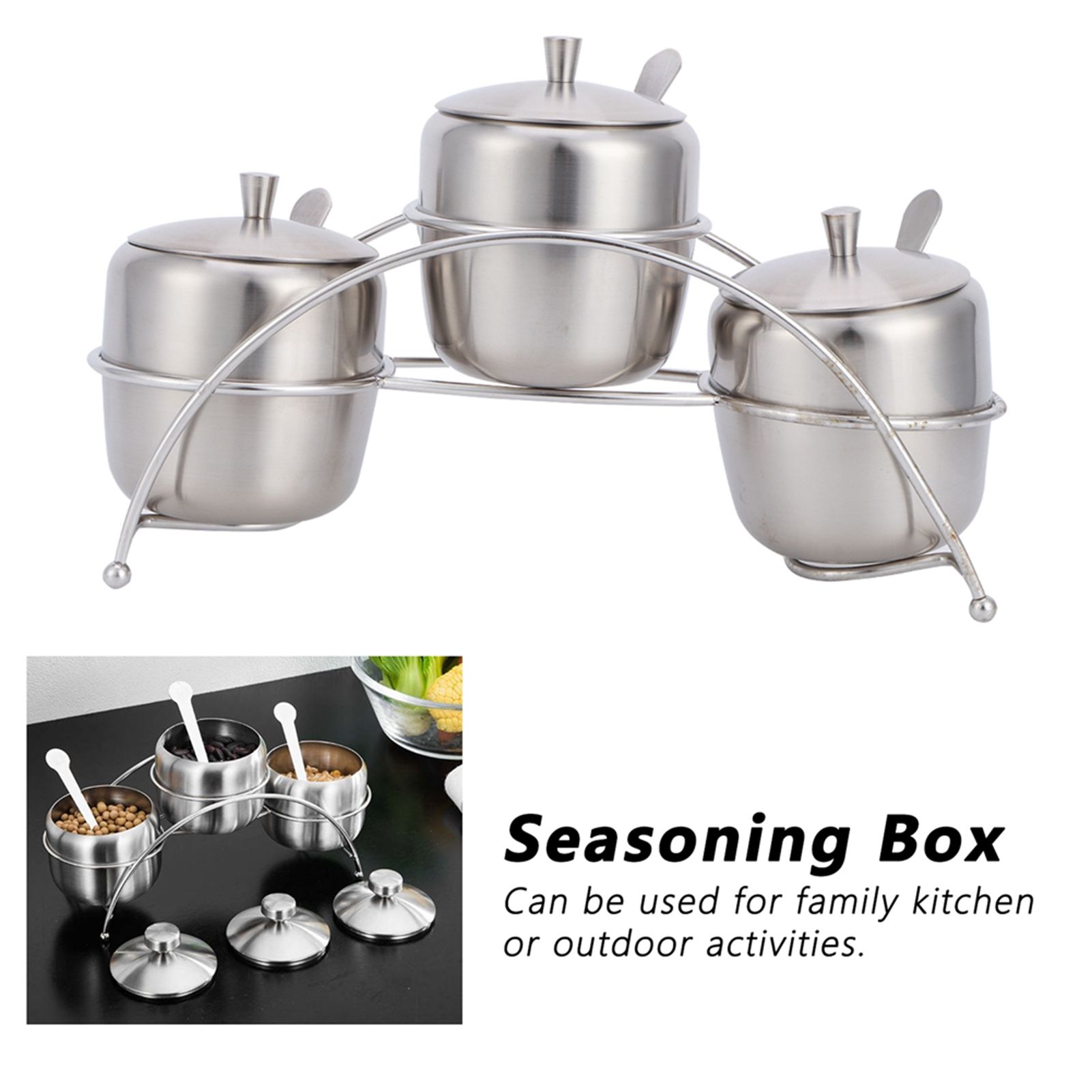 304 Stainless Steel Condiment Pot Spice Container Salt Sugar Box Storage Spice view 15