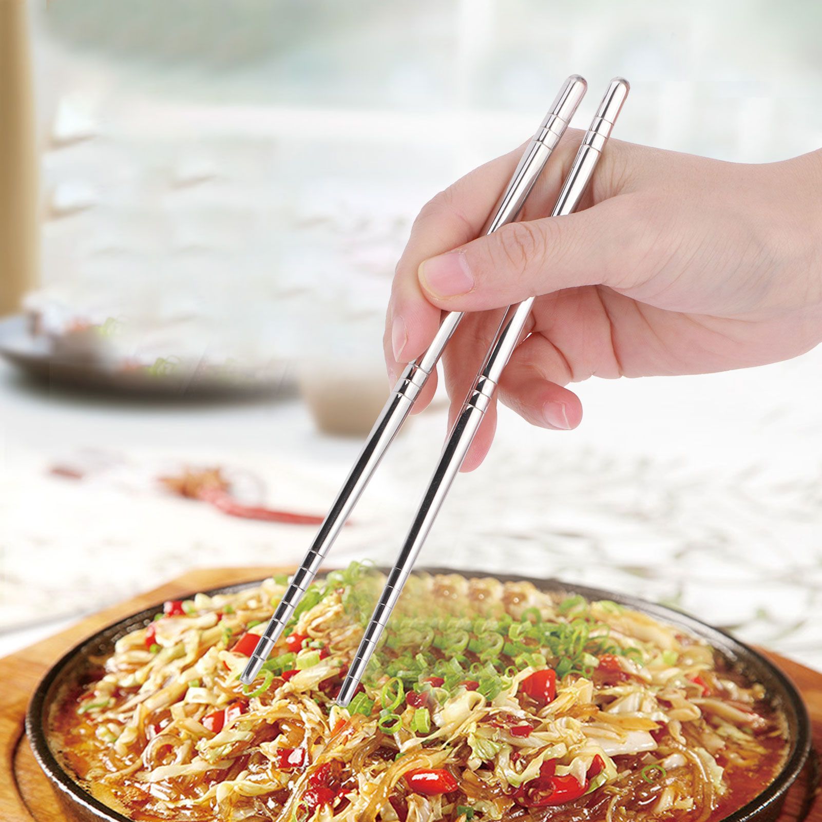1 Pair Chopsticks 304 Stainless Steel Chopsticks Tableware Cutlery Kitchen view 15