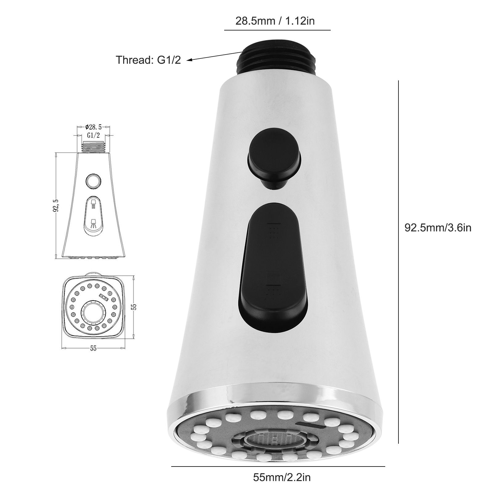 G1/2 Faucet Sprayer Head with 3 Functions Kitchen Basin Pull Down Sprayer view 14