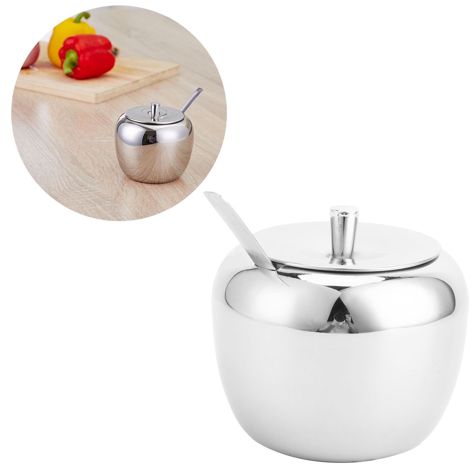 Stainless Steel Sugar Jar Seasoning Jar Spice Container with Lid and Spoon view 9