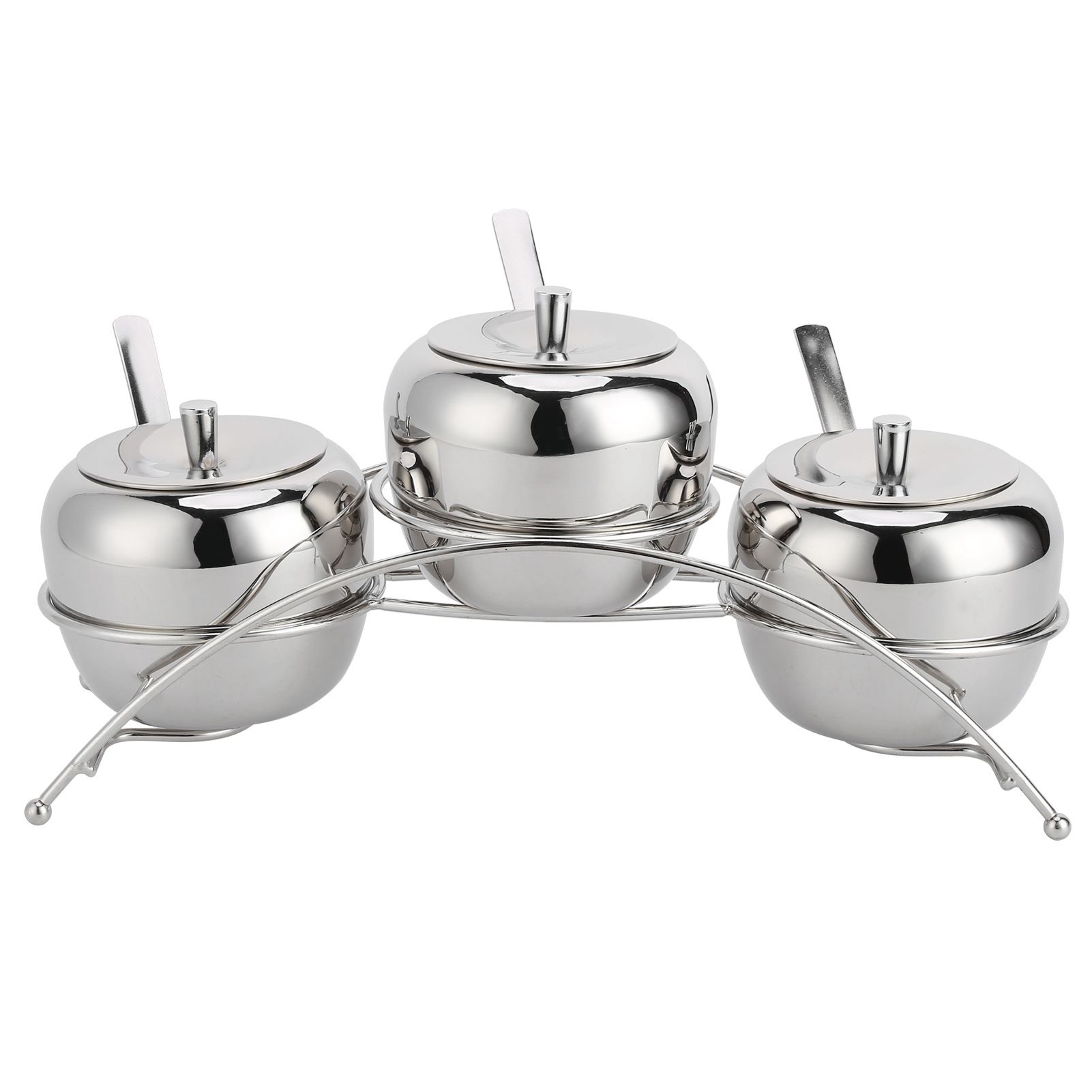 Stainless Steel Condiment Seasoning Containers Pots Set Salt Pepper Sugar