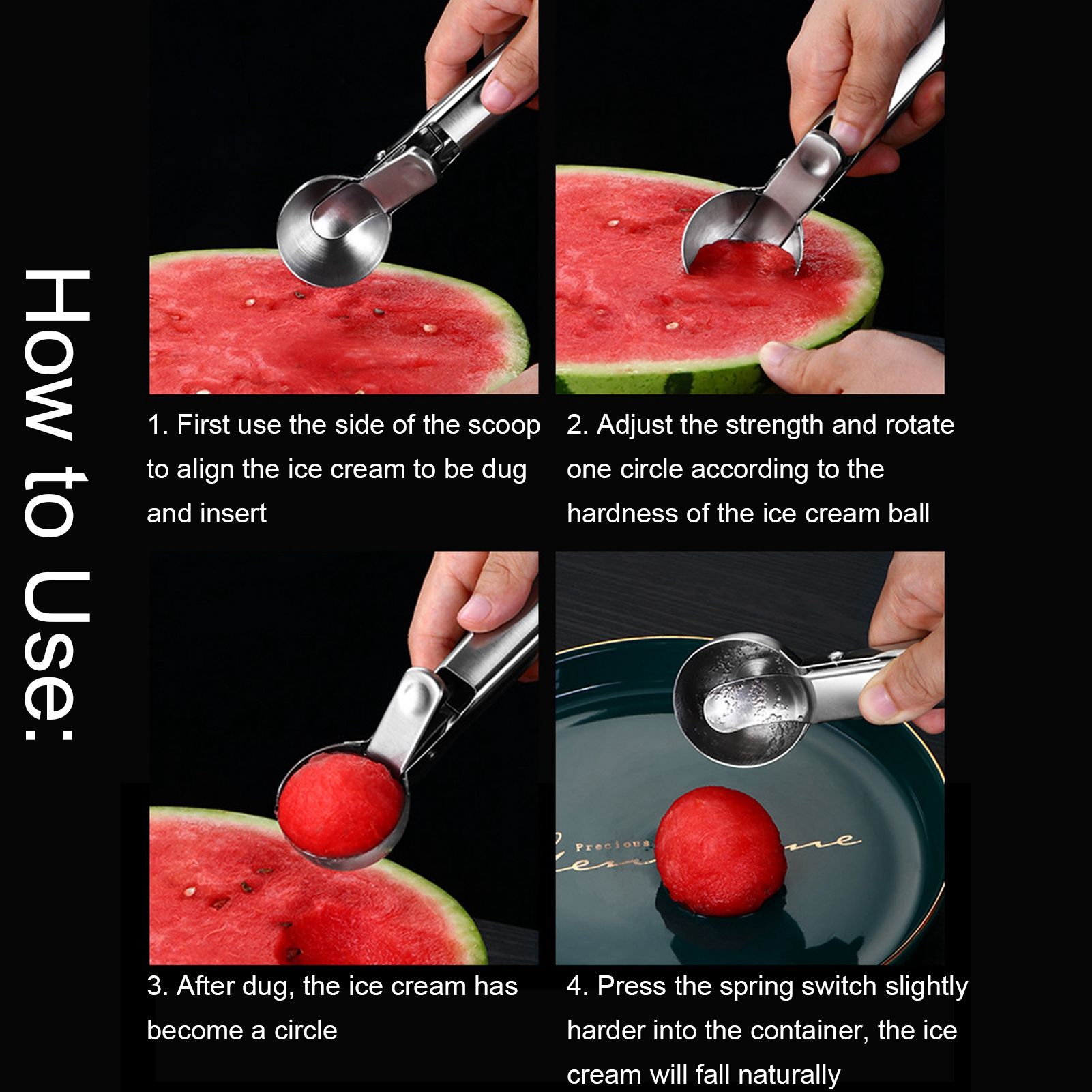 304 Stainless Steel Spoon Ice Cream Fruit Ball Scoop Cutlery Kitchen Tool view 15