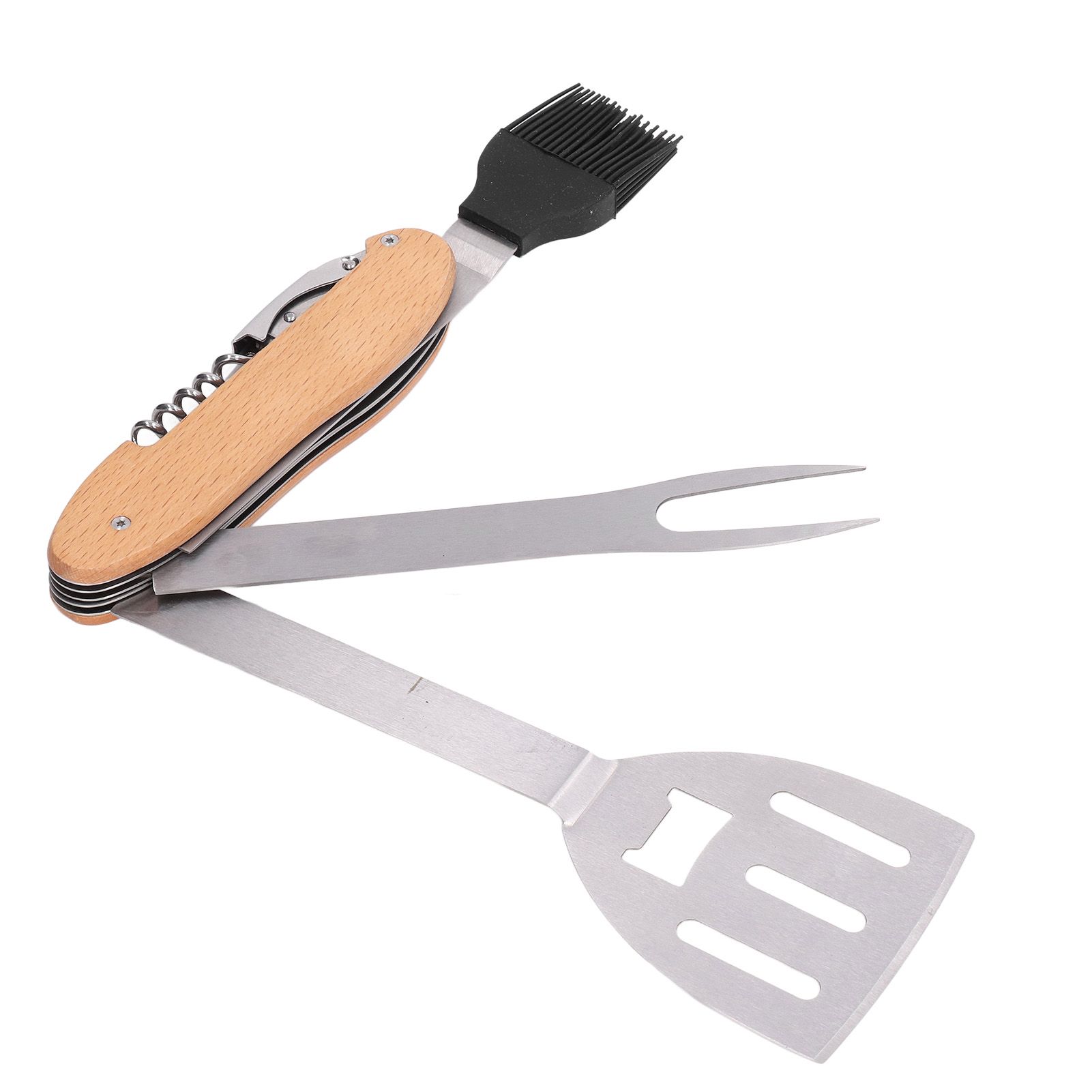 BBQ Tool Set 5 in 1 Multifunction Foldable Portable Spatula Brush Fork Bottle view 3