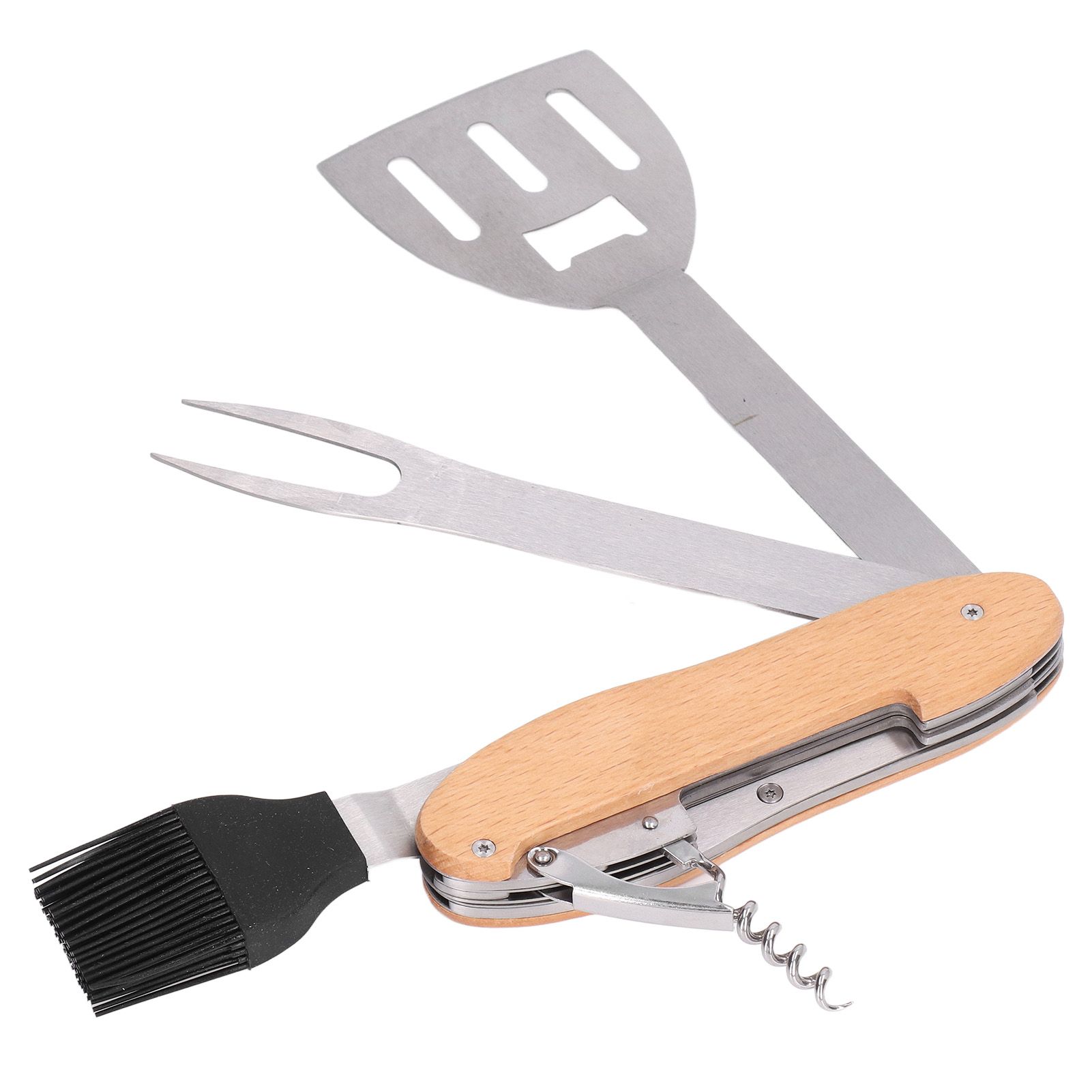 BBQ Tool Set 5 in 1 Multifunction Foldable Portable Spatula Brush Fork Bottle view 4
