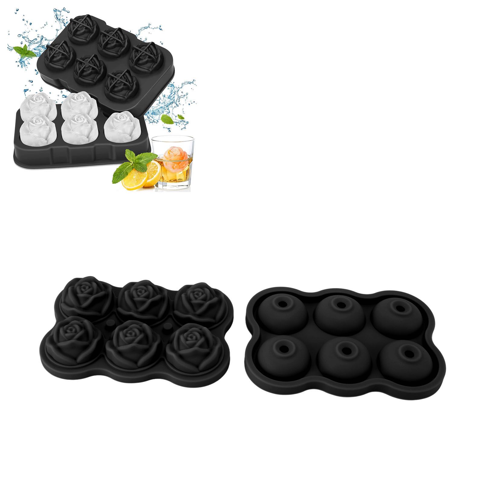 Rose Ice Cube Tray Silicone 6 Cubes No BPA Ice Making Accessory with Lid for view 11