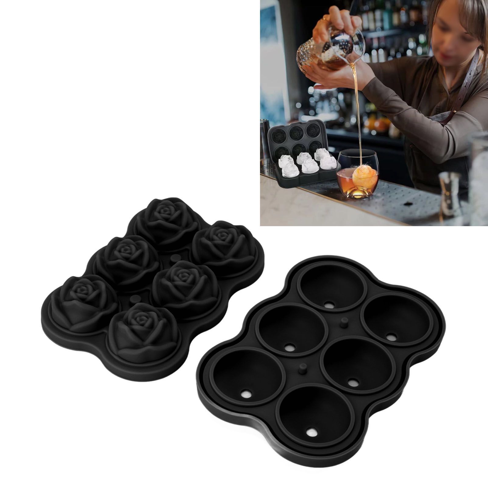 Rose Ice Cube Tray Silicone 6 Cubes No BPA Ice Making Accessory with Lid for view 12