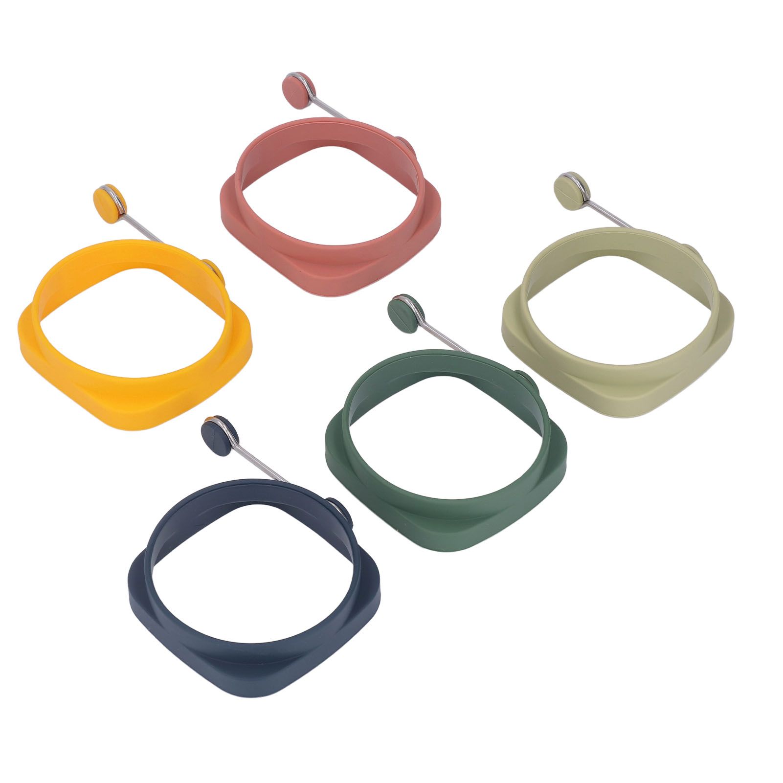 5 PCS Handle Egg Frying Rings Silicone Double Sided Egg Rings Quadrate Round view 2