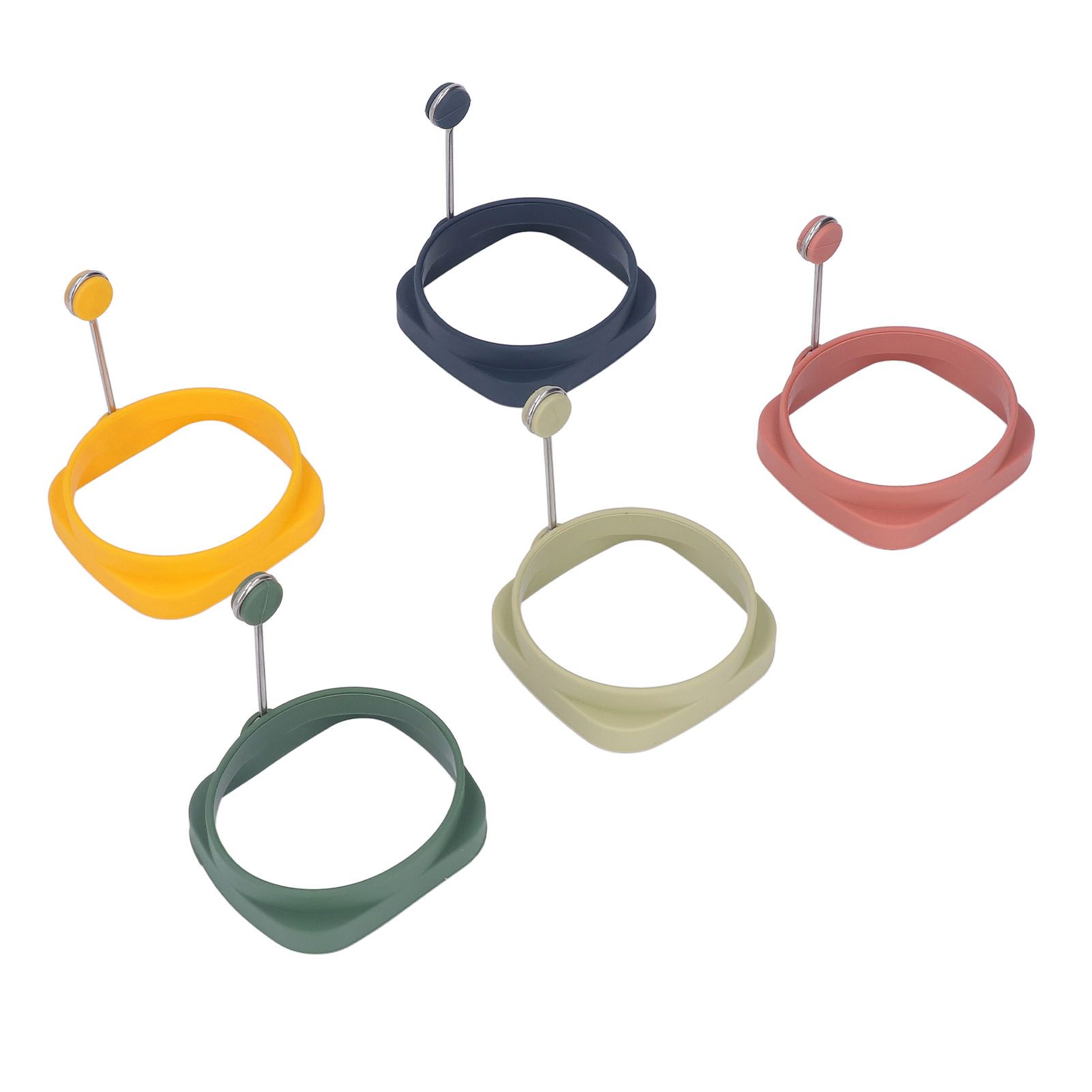 5 PCS Handle Egg Frying Rings Silicone Double Sided Egg Rings Quadrate Round view 4
