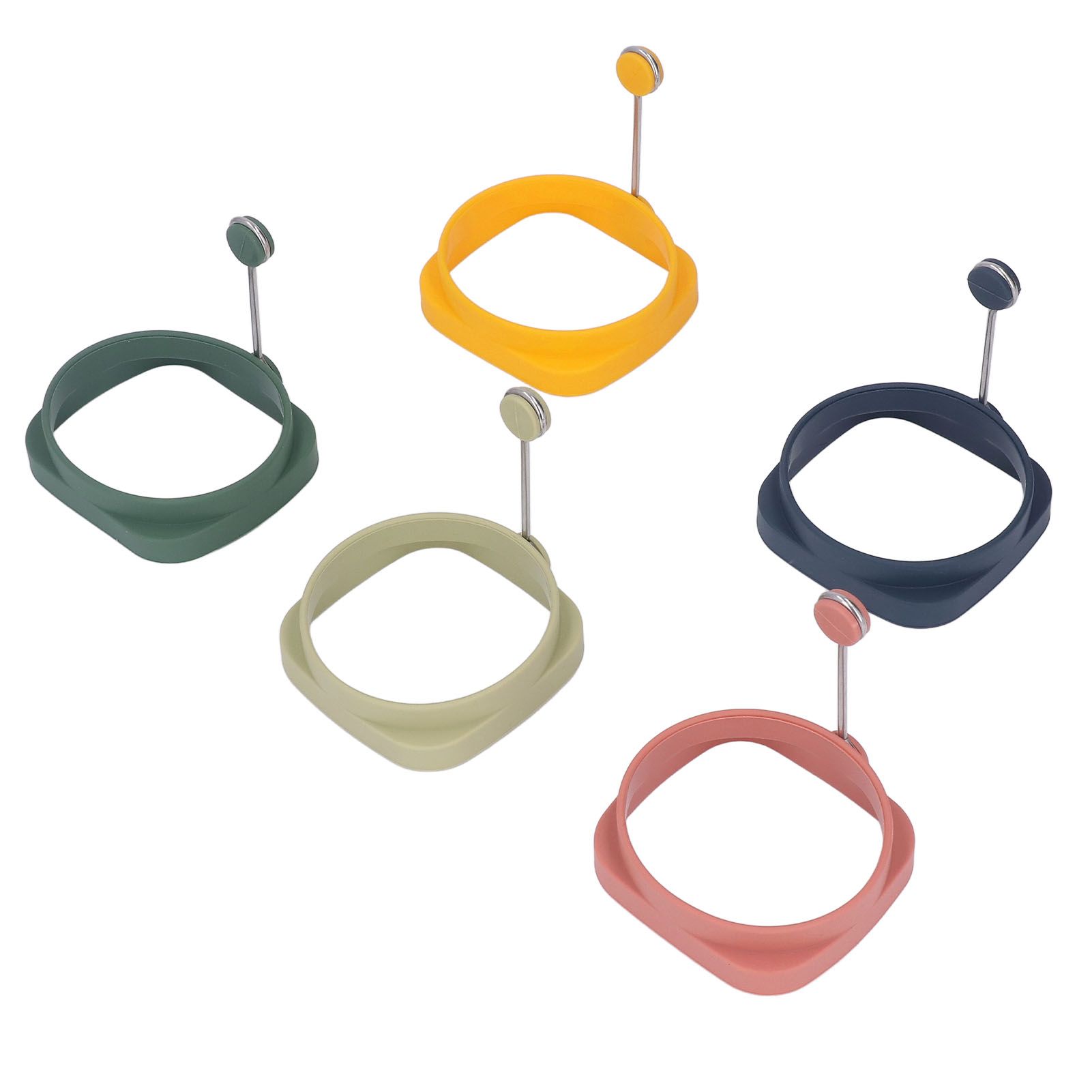 5 PCS Handle Egg Frying Rings Silicone Double Sided Egg Rings Quadrate Round view 5