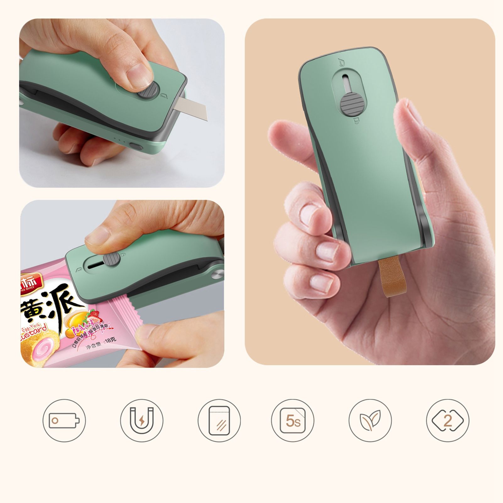 Mini Bag Sealer 2 in 1 Heat Sealer and Cutter Bottom Magnetic Handheld Plastic view 7