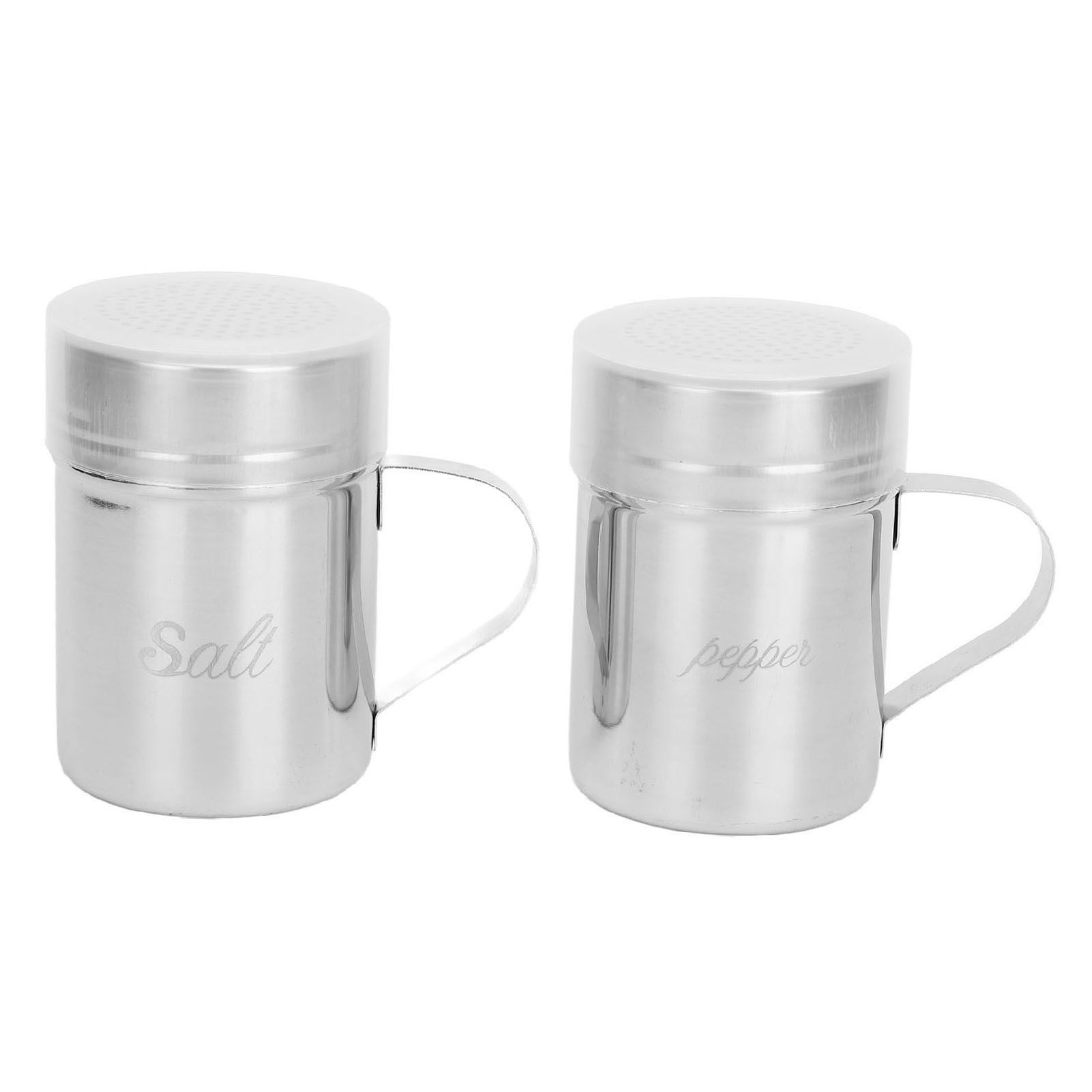 2pcs Stainless Steel Dredge Shaker with Lid Handle Salt Sugar Shakers