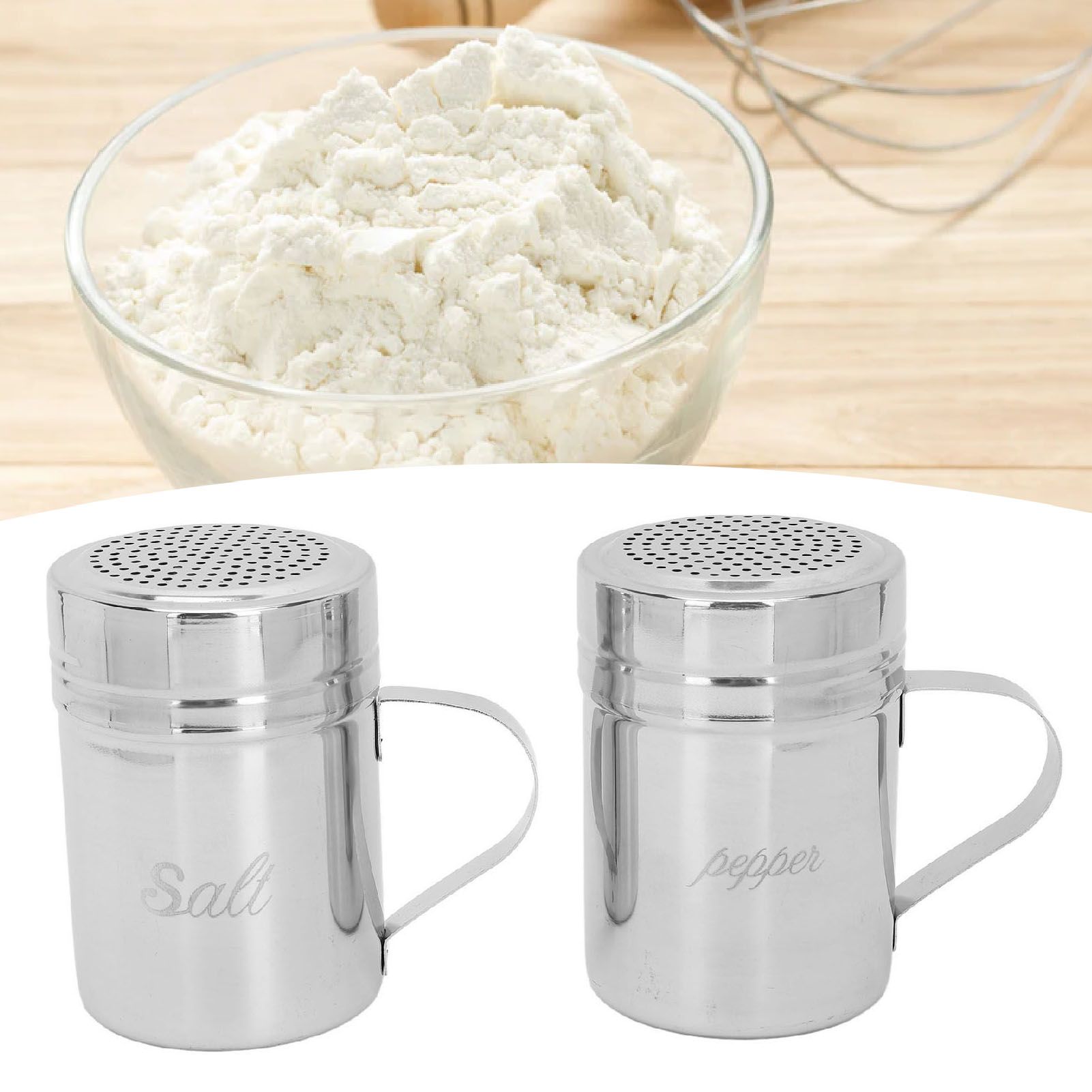 2pcs Stainless Steel Dredge Shaker with Lid Handle Salt Sugar Shakers view 11