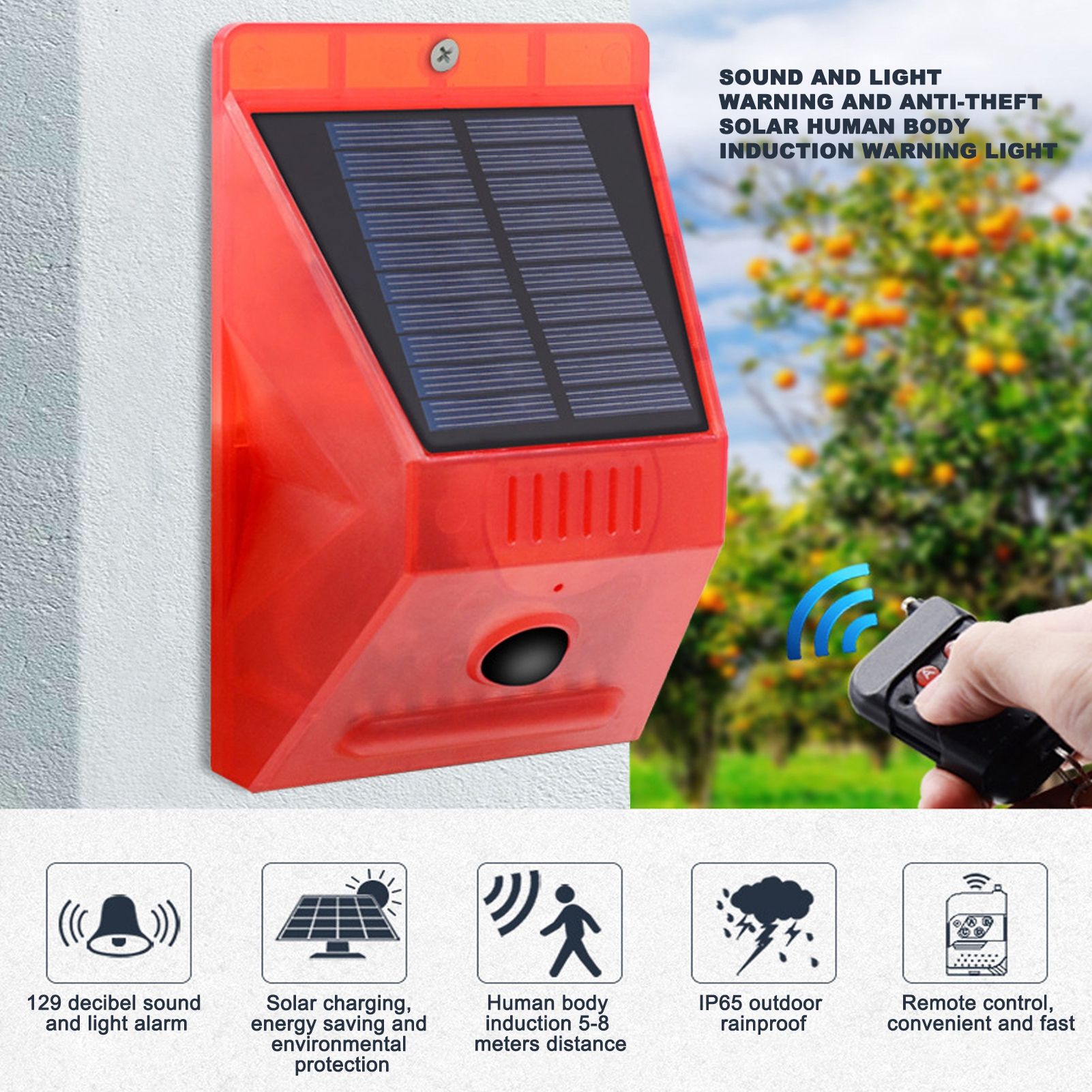 Solar Alarm Lamp 129db Motion Sensor Animal Repeller with Remote Control for view 15