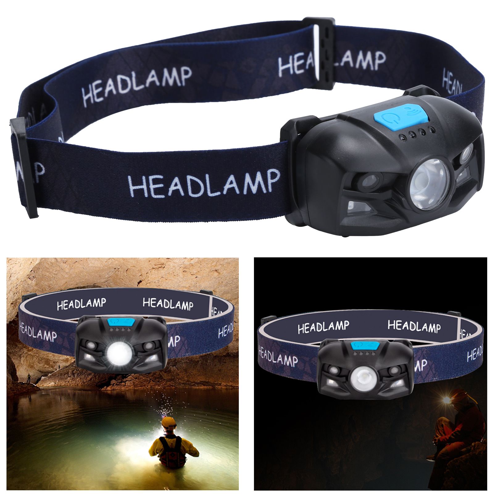 Outdoor USB Rechargeable LED Fishing Headlamp Finger Sensing Waterproof Headlight view 10