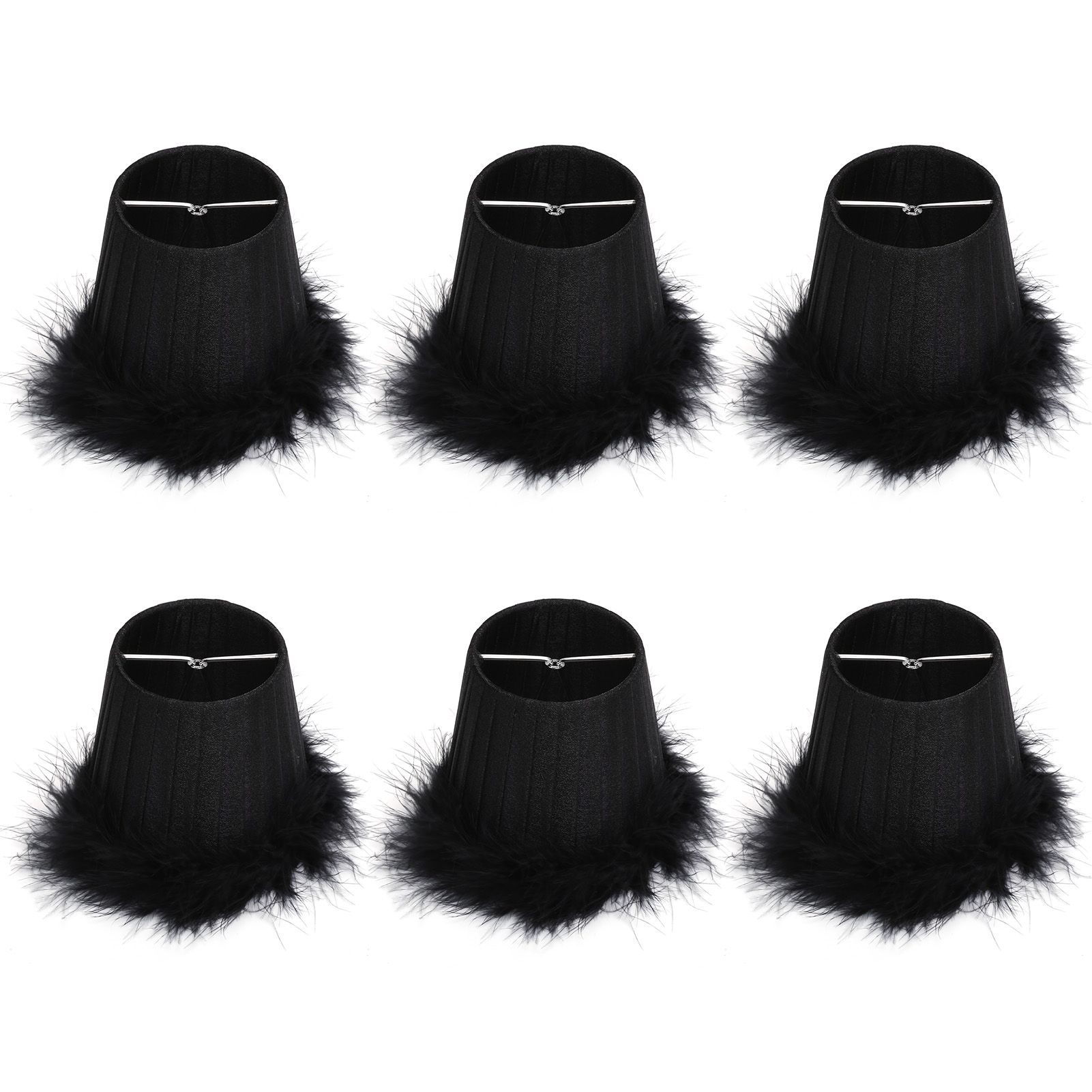 6Pcs Cloth Pendant Lamp Shade with Feather Edge Chandelier Lampshade Light view 2