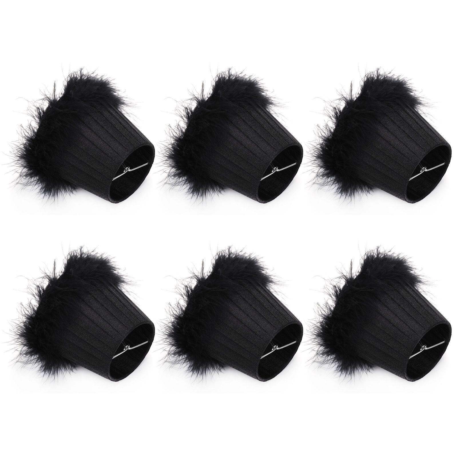 6Pcs Cloth Pendant Lamp Shade with Feather Edge Chandelier Lampshade Light view 3
