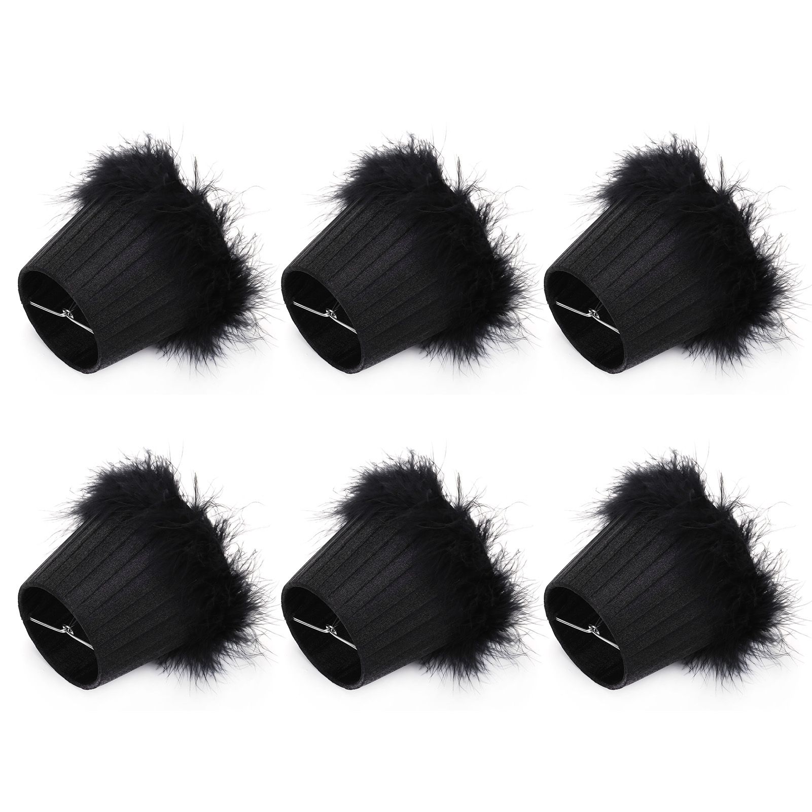 6Pcs Cloth Pendant Lamp Shade with Feather Edge Chandelier Lampshade Light view 6